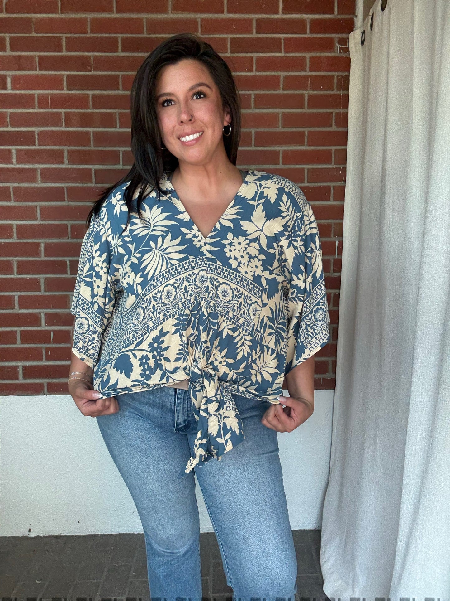 Navy Tropical Blouse