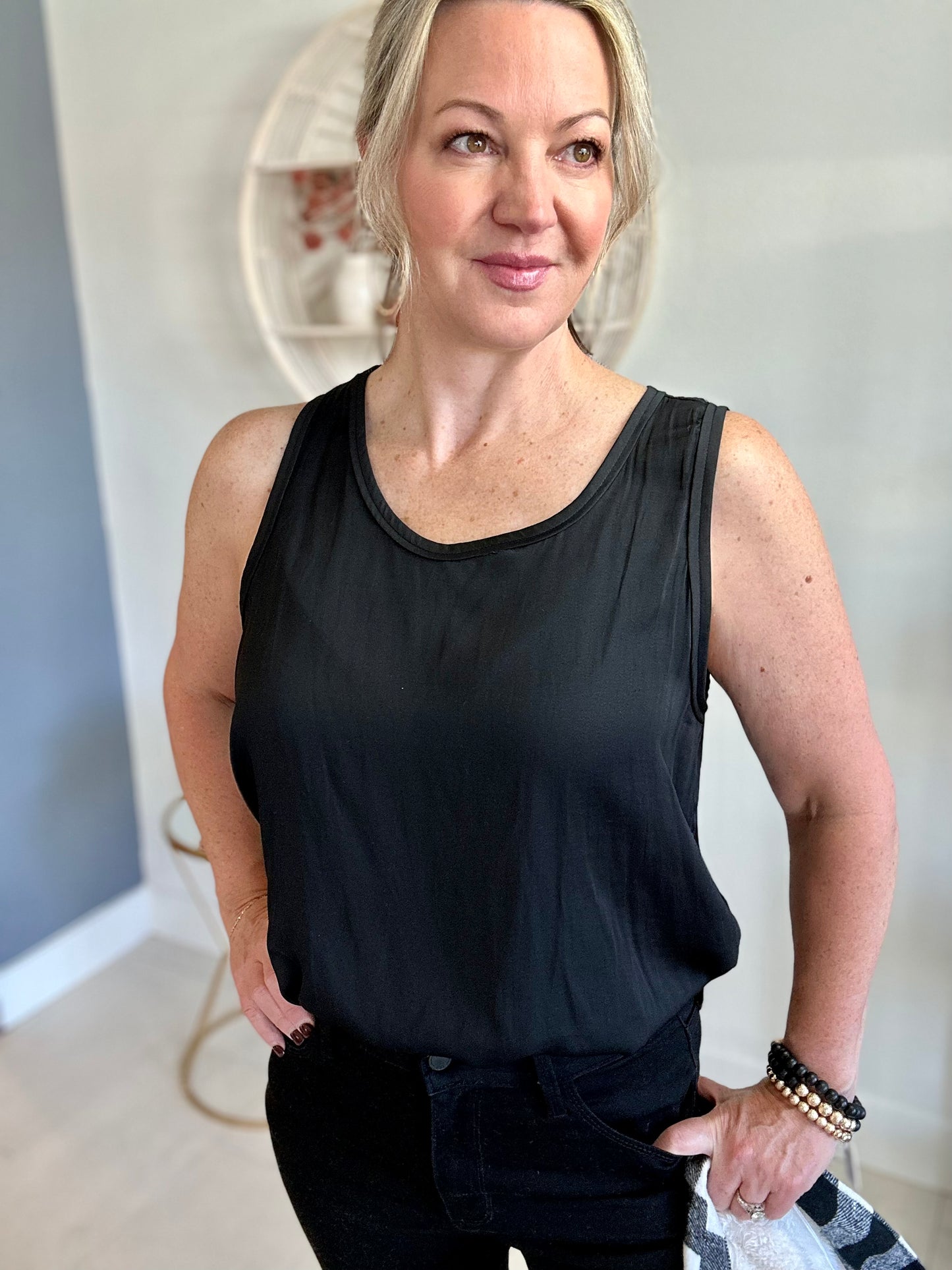 Blousy Sleeveless Top - Black
