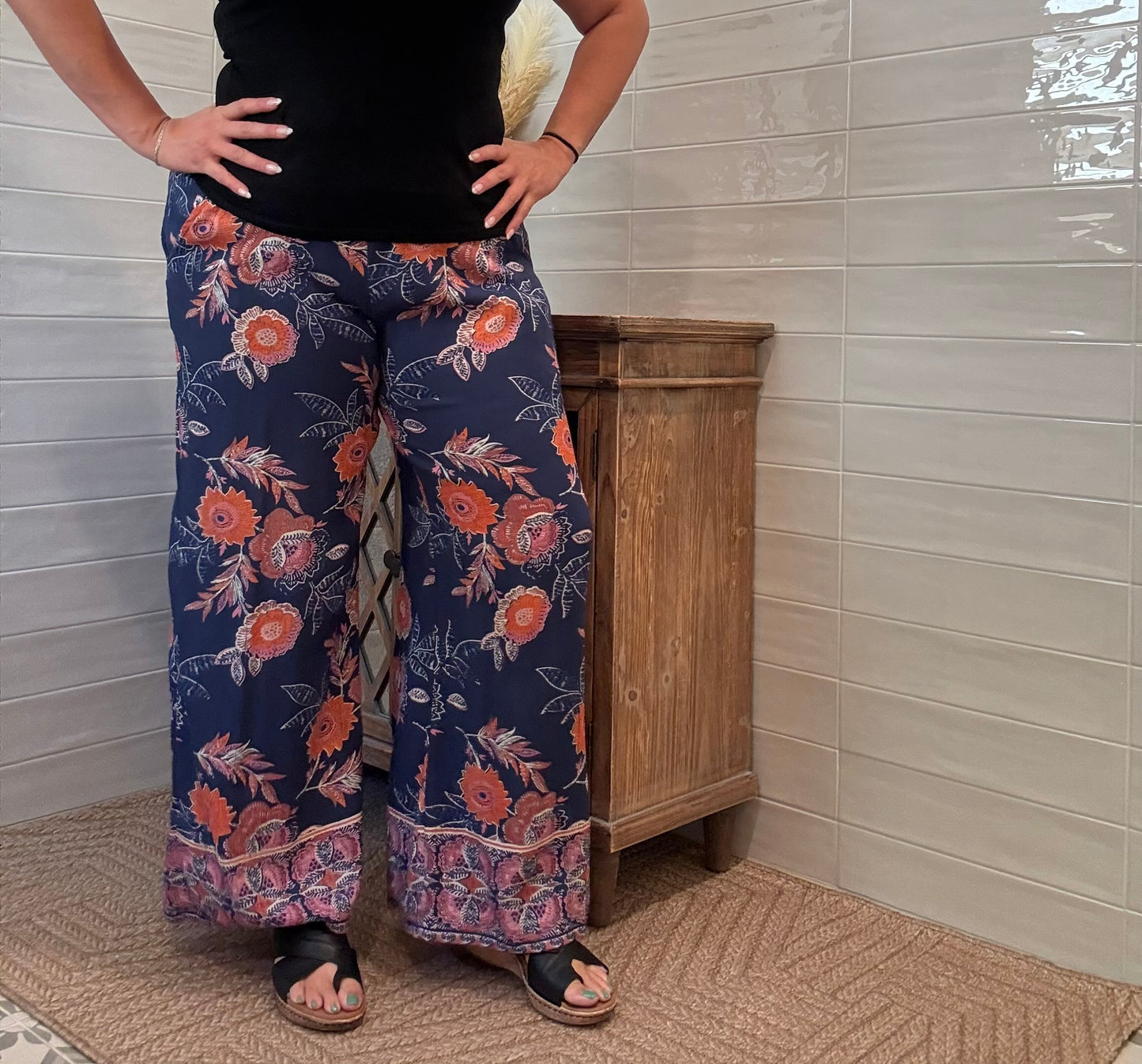 Navy Flower Pants