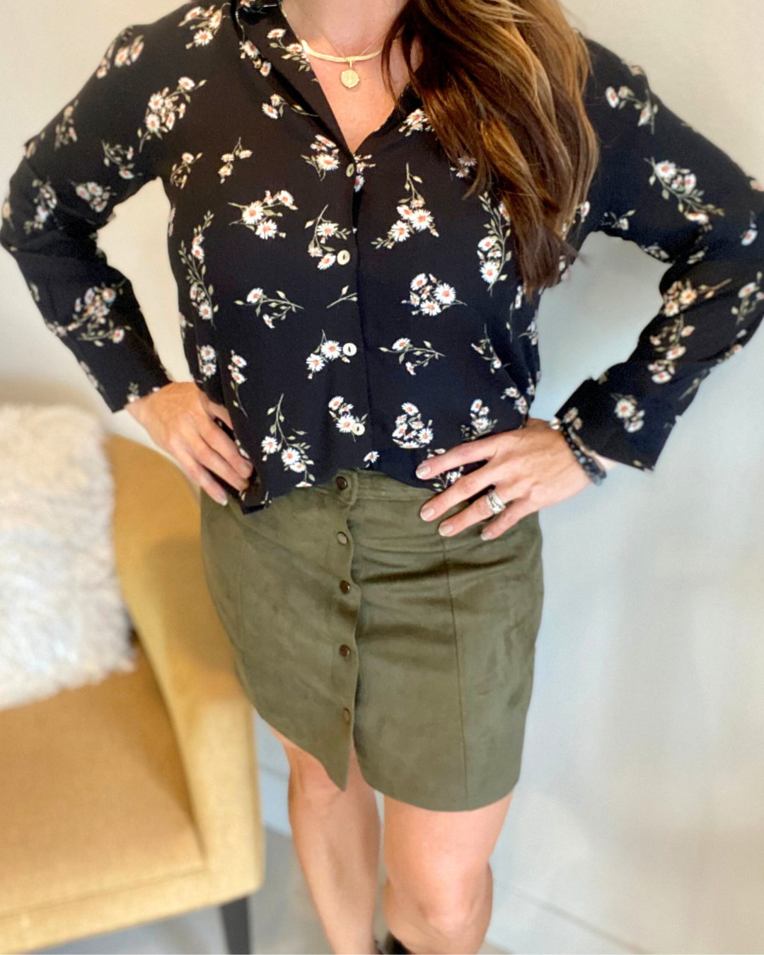 Faux Suede Mini Flare Skirt