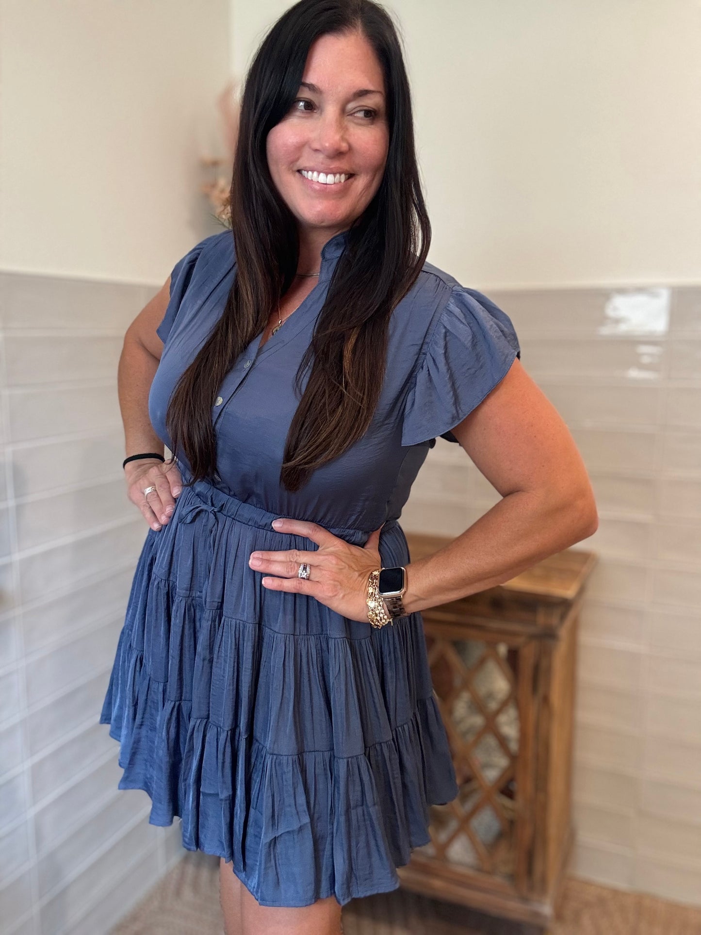Navy Tiered Mini Dress
