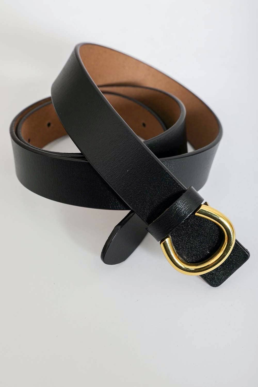 Minimalist Gold Horseshoe Belt: Black