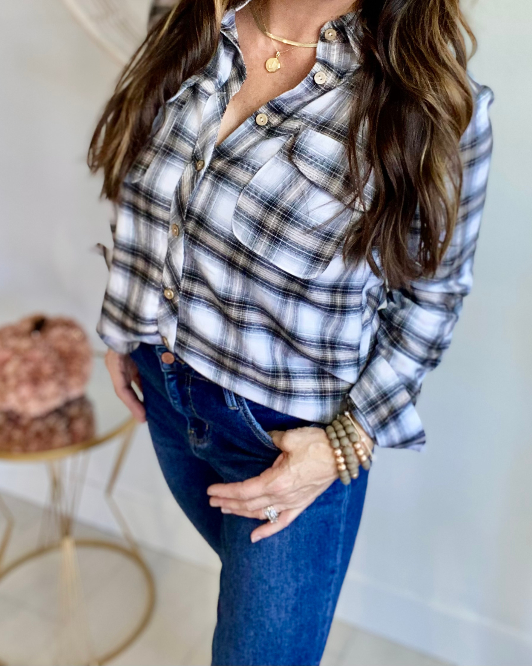 Ivory Plaid Button Shirt