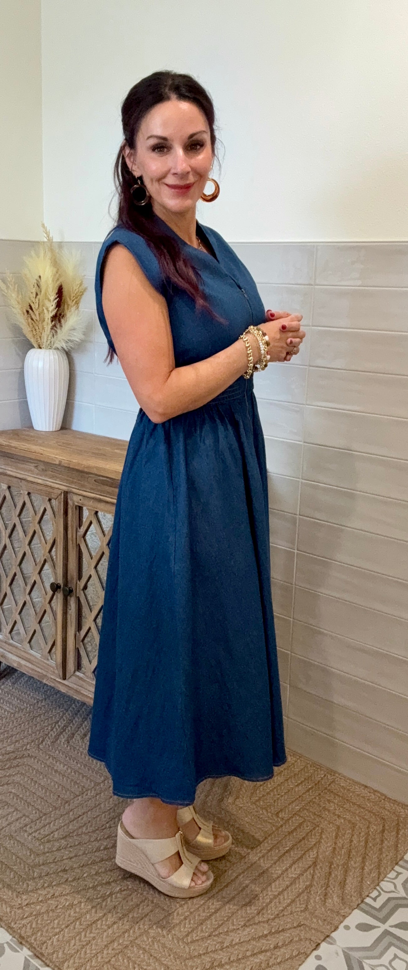 Denim Zipper Midi Dress