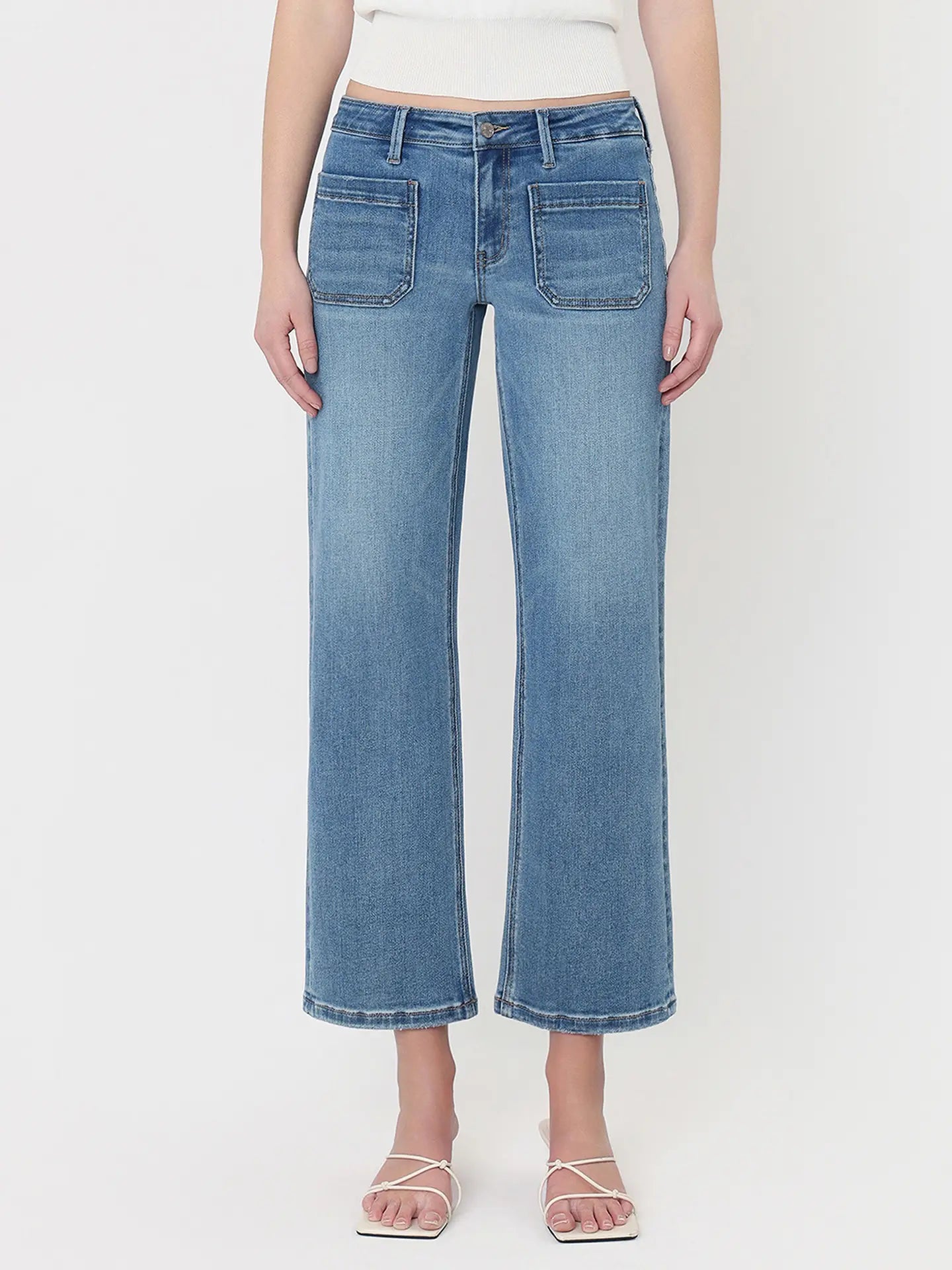 Patch Pocket Slim Wide Jeans