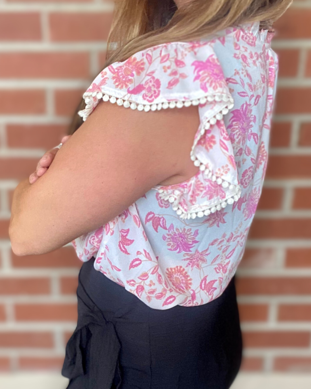 Edge Floral Blouse - Pink