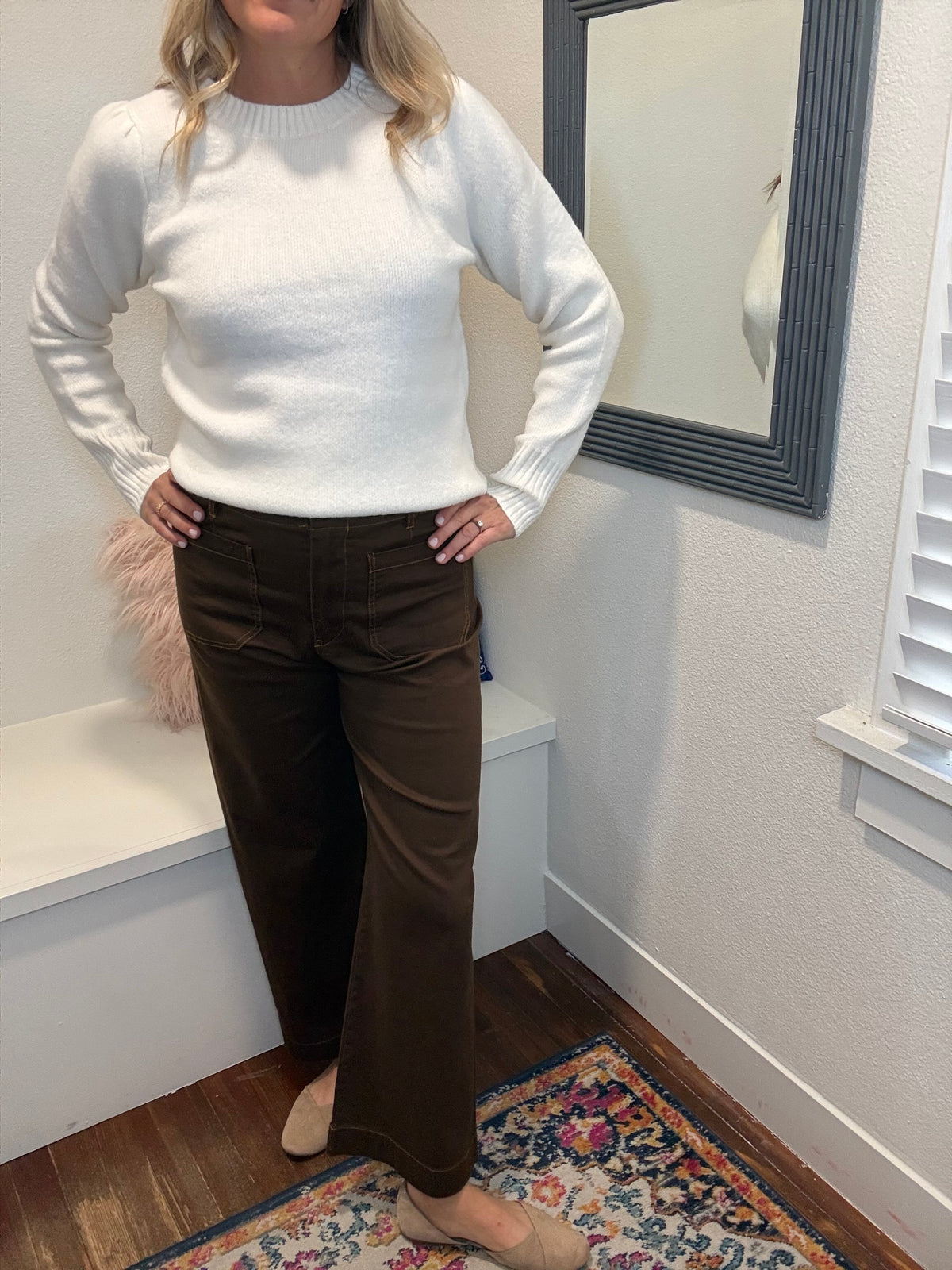 Washed Stretch Pants - Brown