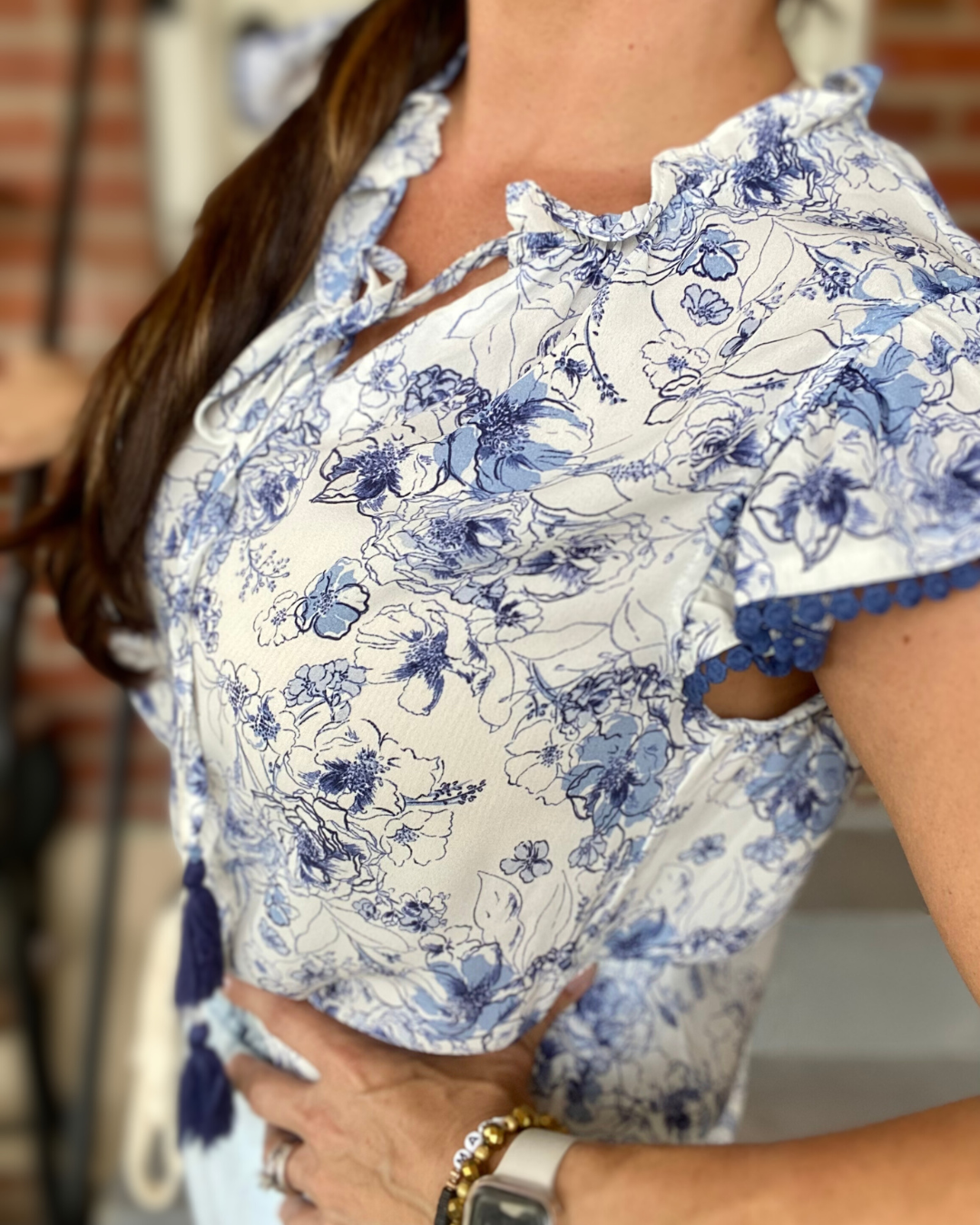 Edge Floral Blouse - Blue