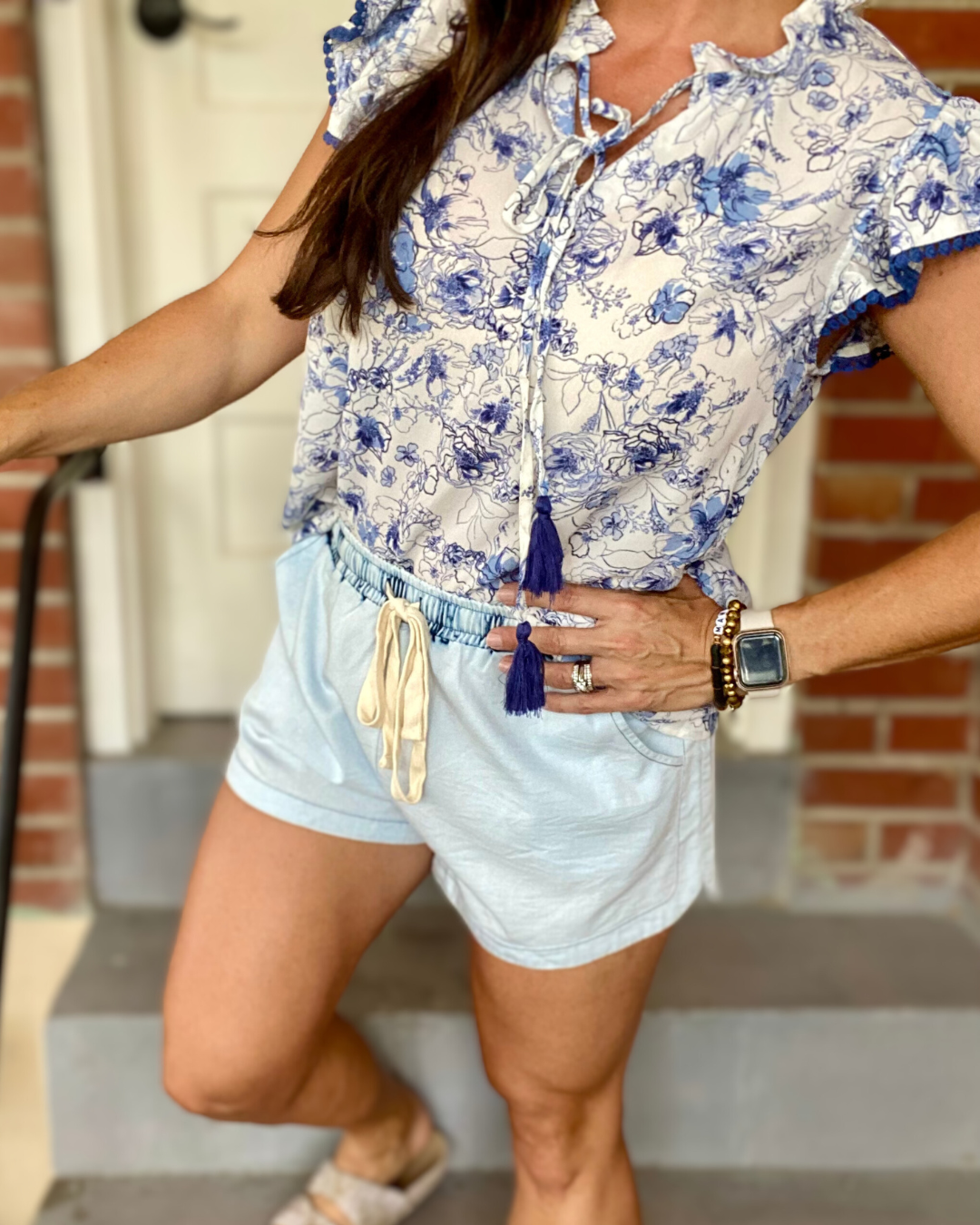 Edge Floral Blouse - Blue