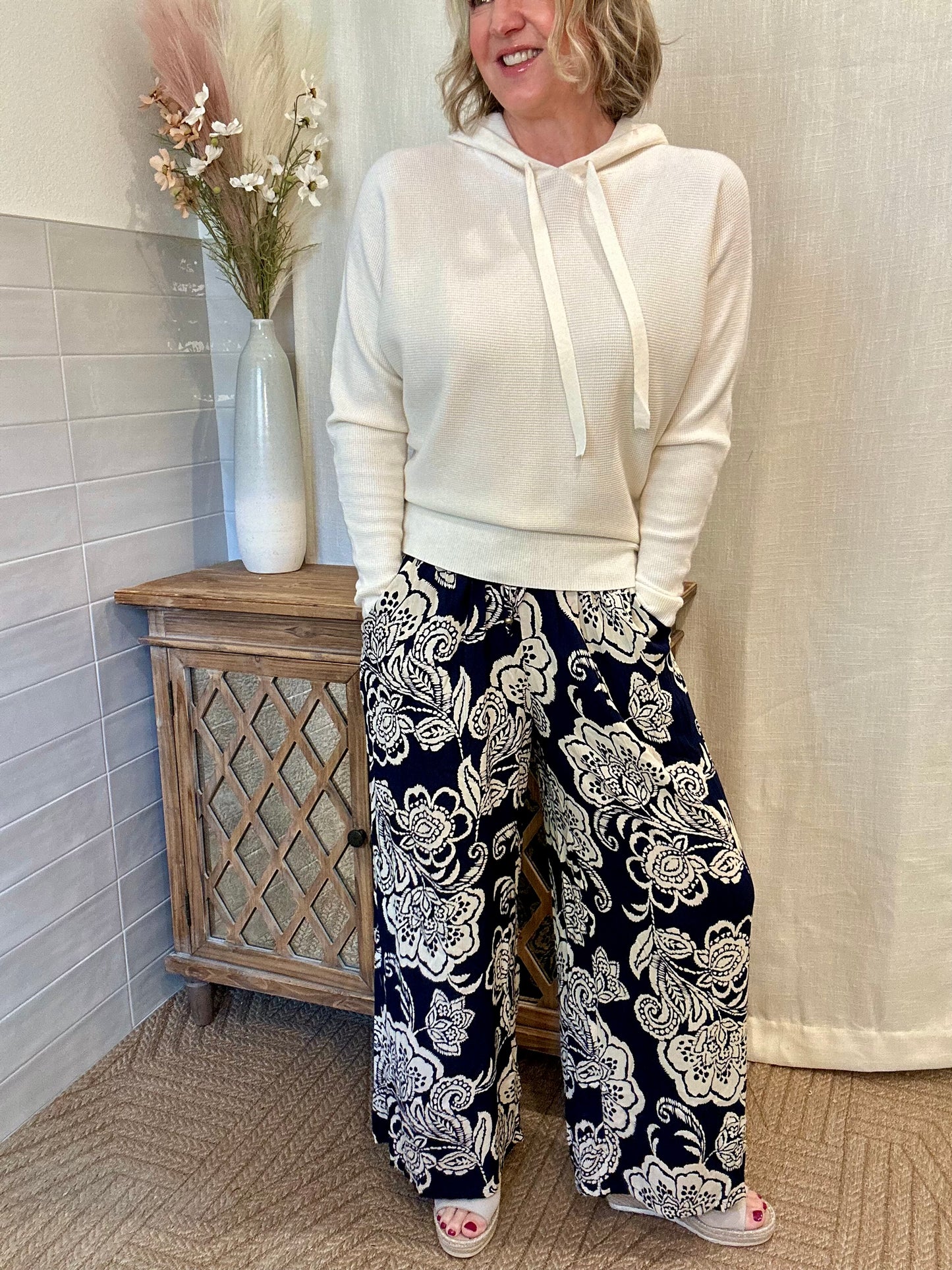Navy Smocked Waist Pants