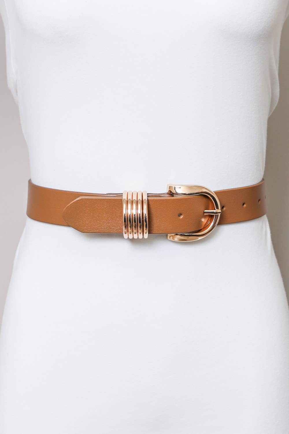 Gold Buckle Belt: Taupe and Black