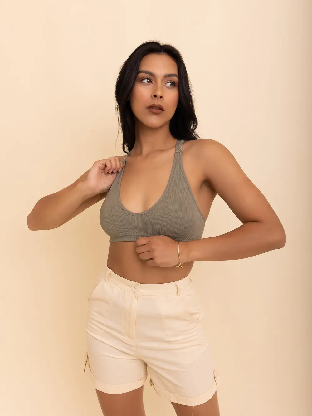 Seamless Front Lace Racerback Bralette - Blue Grey