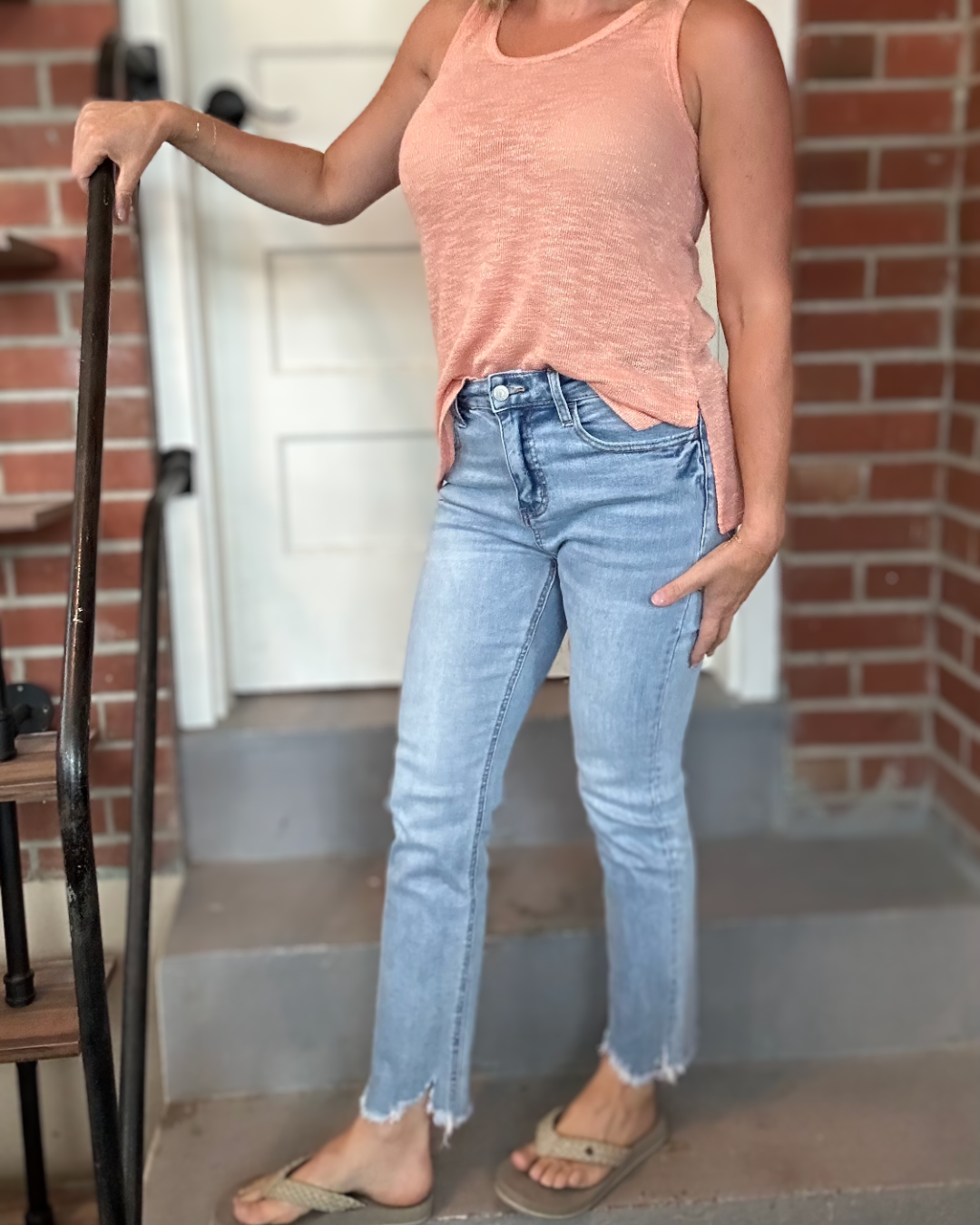 High Rise Slim Straight Light Denim Jeans