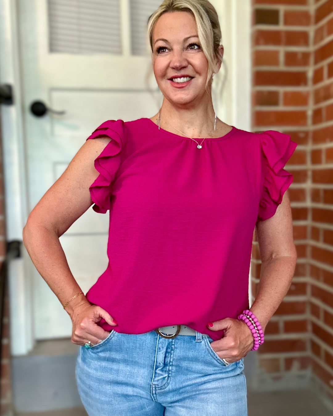 Classic Ruffle Blouse - Magenta