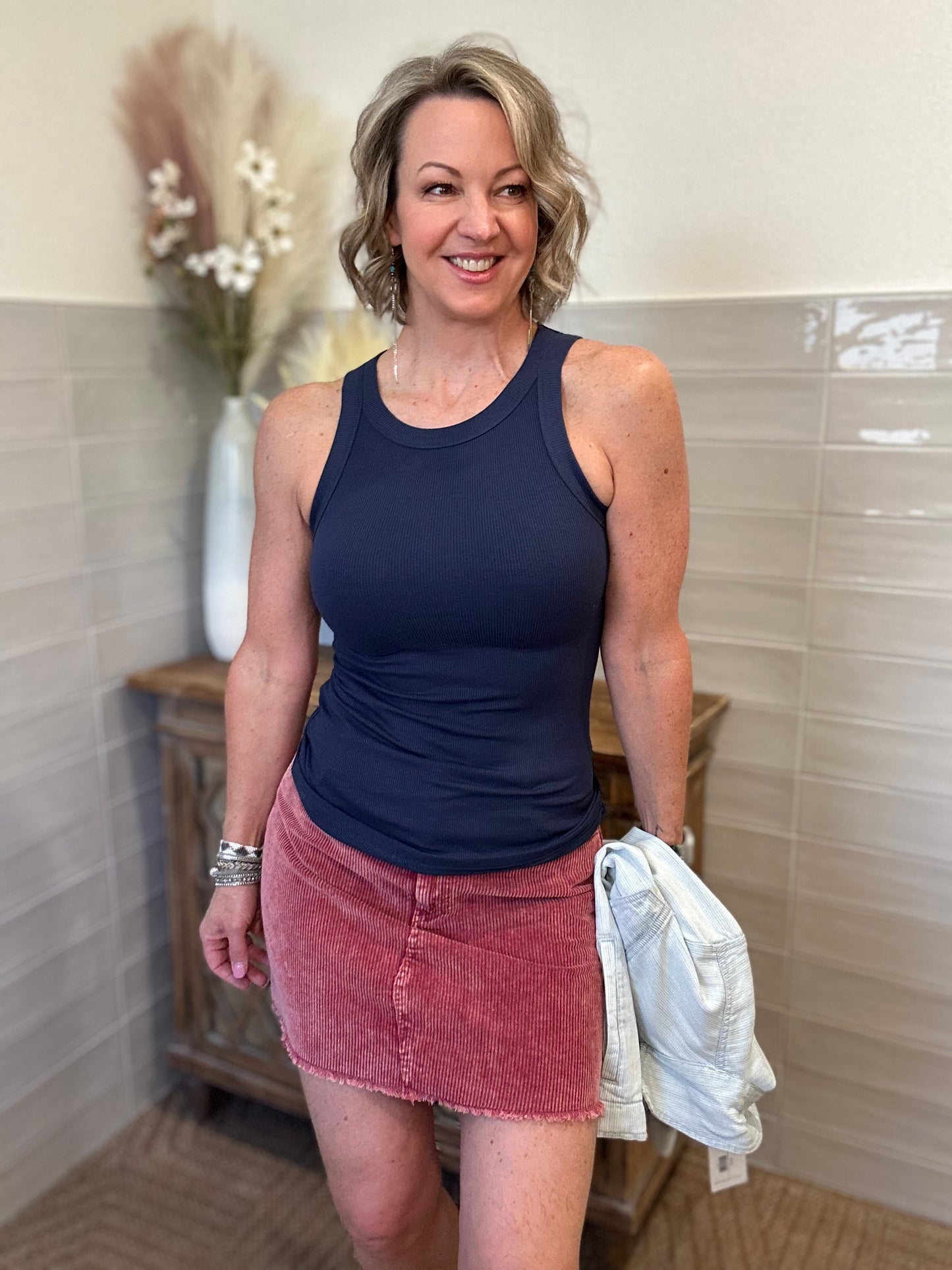 Berry Corduroy Mini Skirt