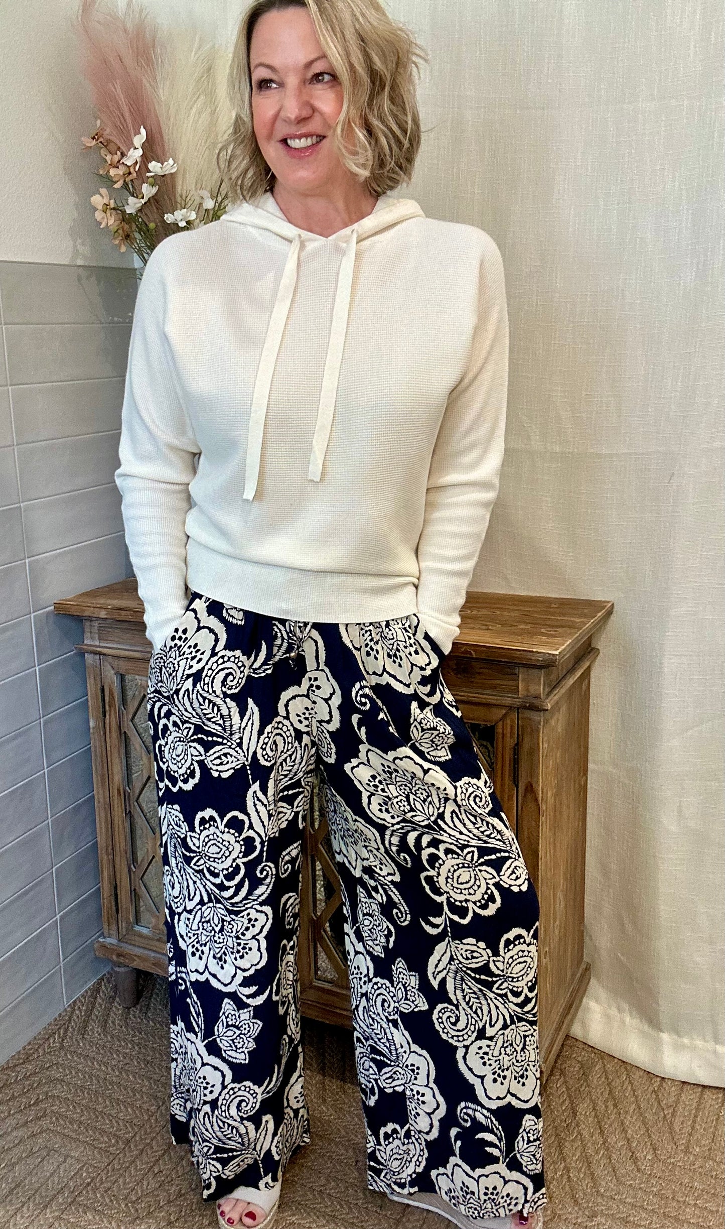 Navy Smocked Waist Pants
