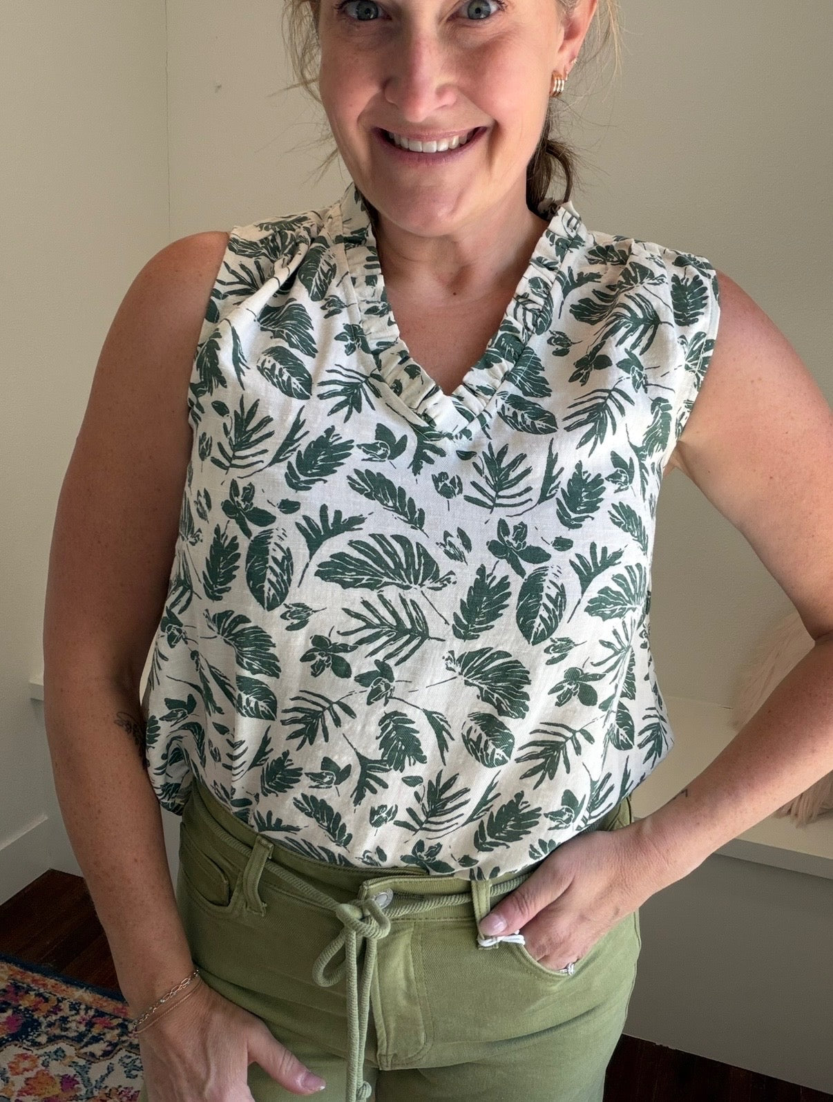 Tea Green and Ivory Blouse