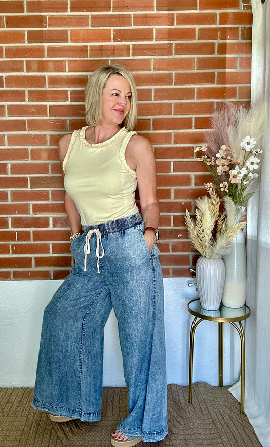 Denim Washed Wide Pants
