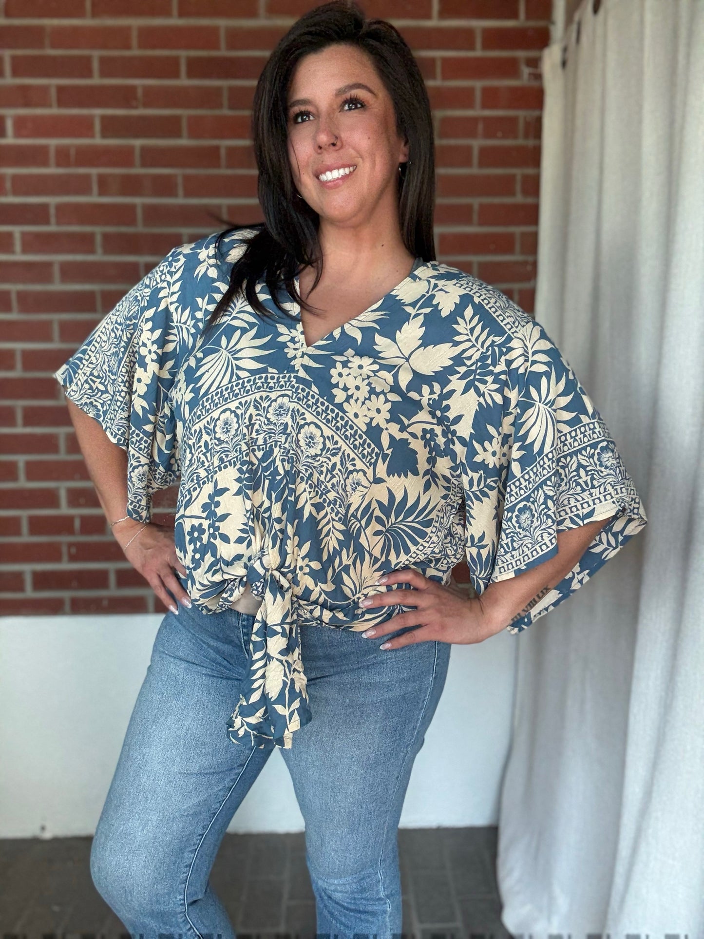 Navy Tropical Blouse