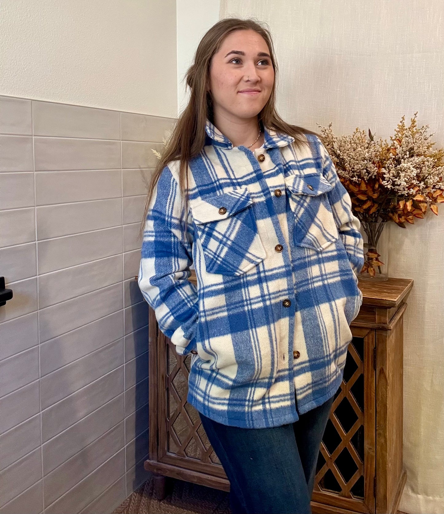 Royal Blue & Cream Plaid Jacket