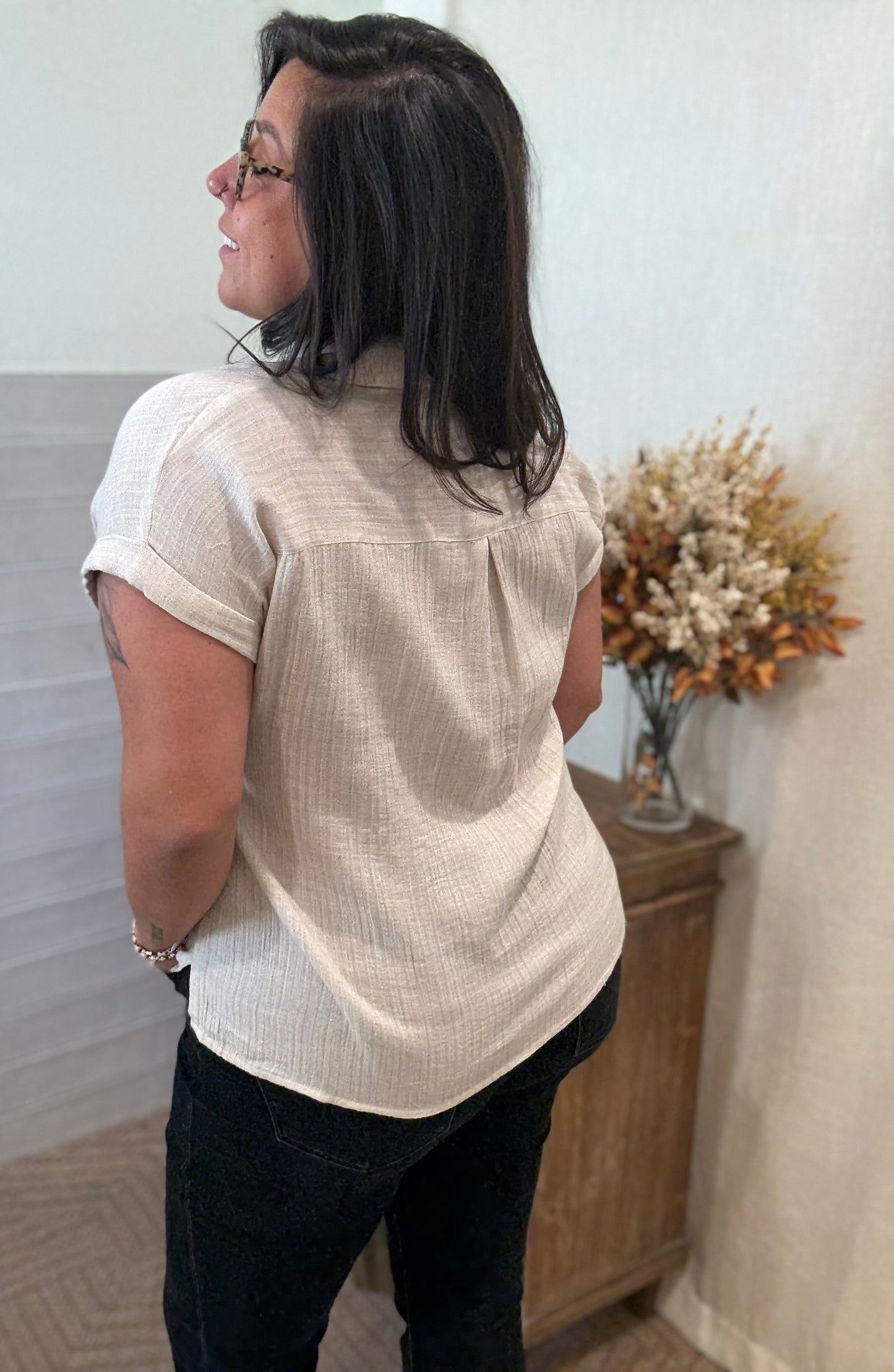 Taupe Striped Blouse