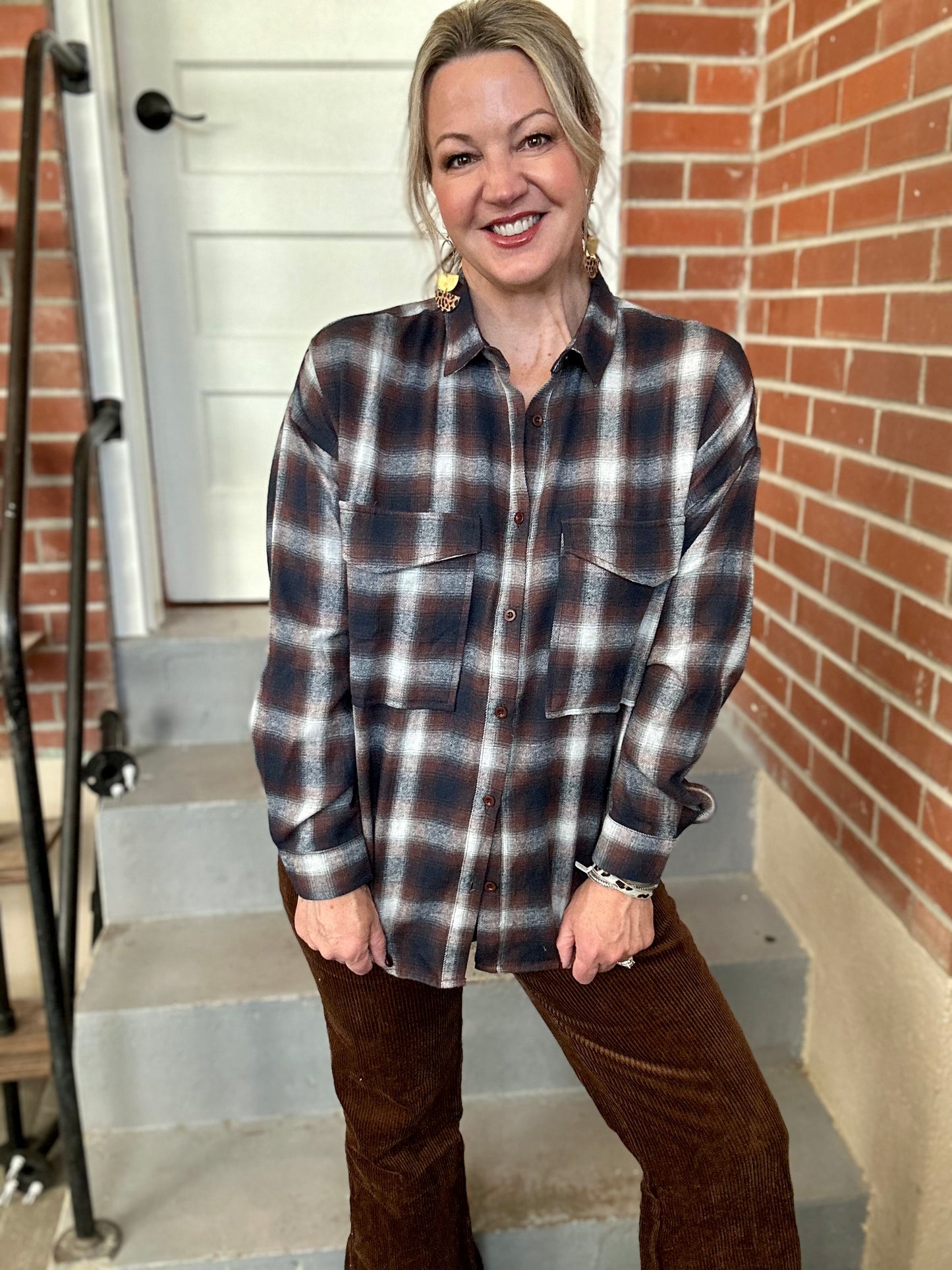 Brown Multi Plaid Top