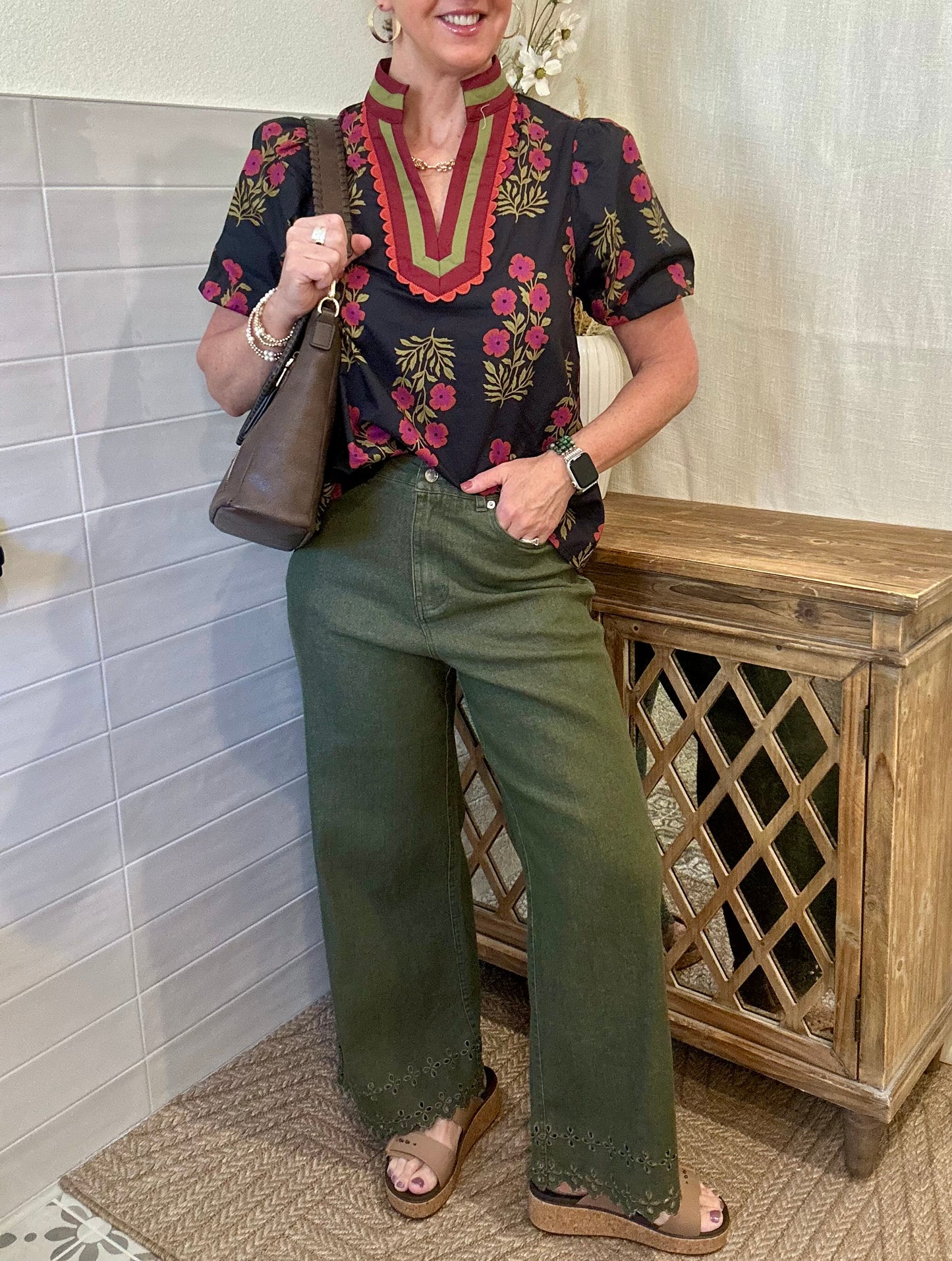 Embroidered Ankle Pants