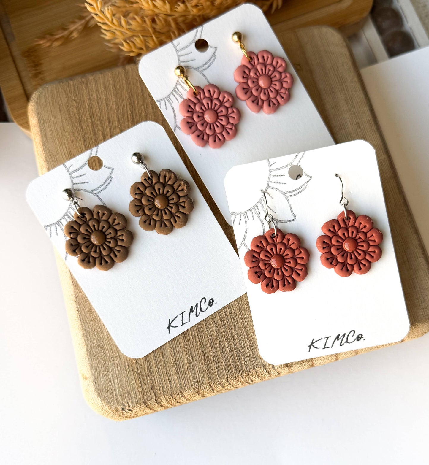 Polymer Clay Earrings - Embossed Flower