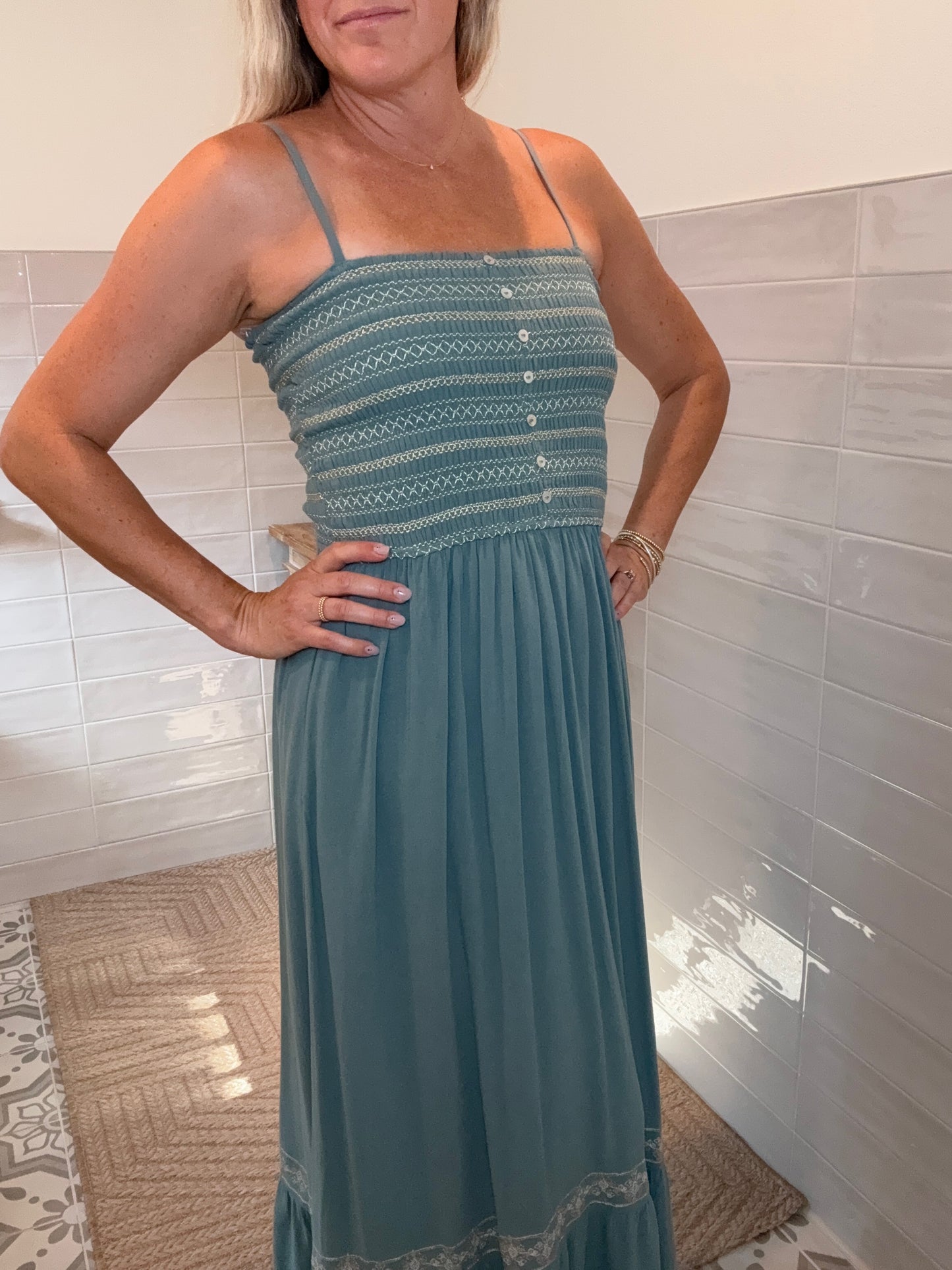 Smocked Teal Maxi Dress