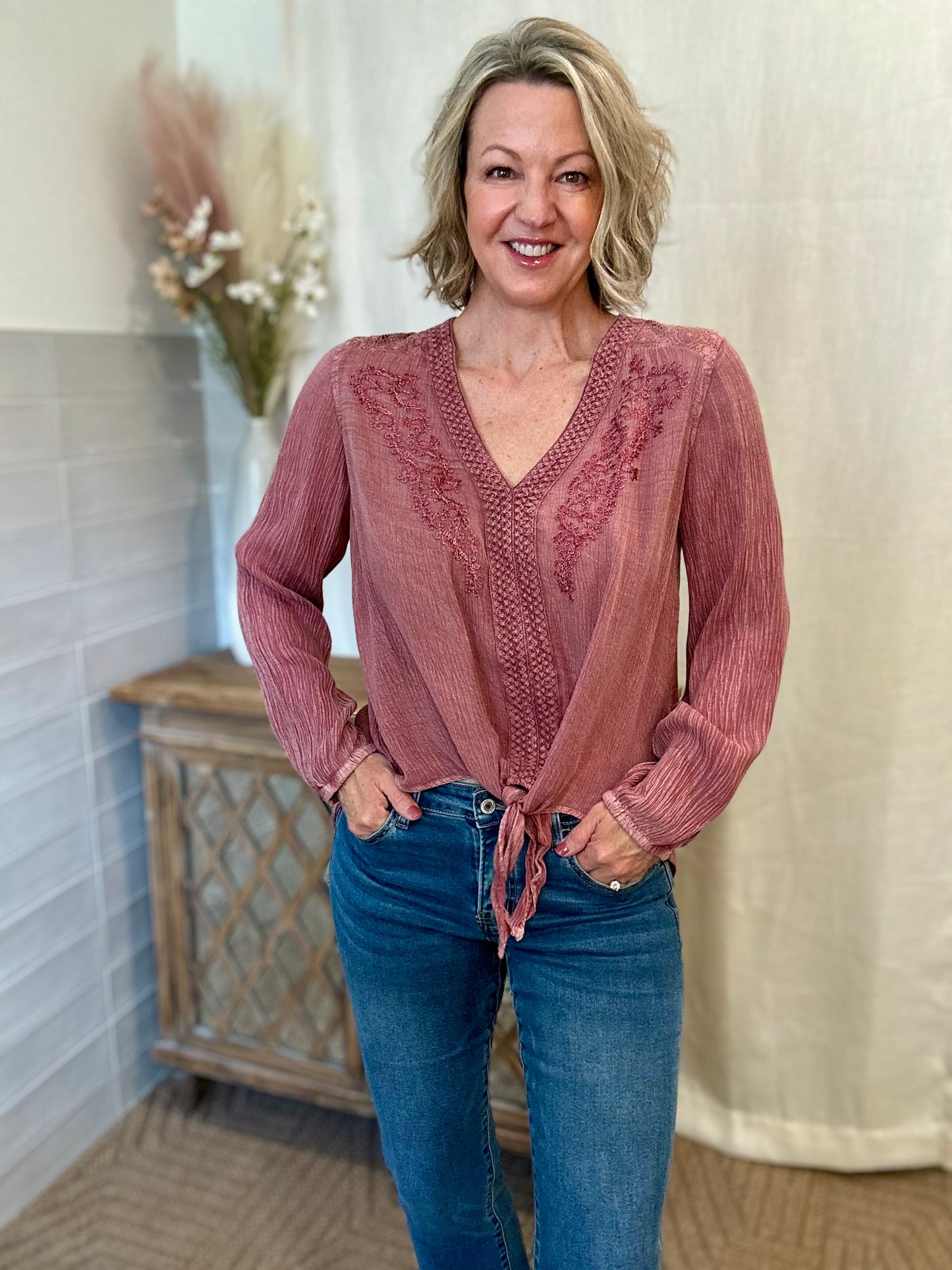 Plum Tie Front Blouse