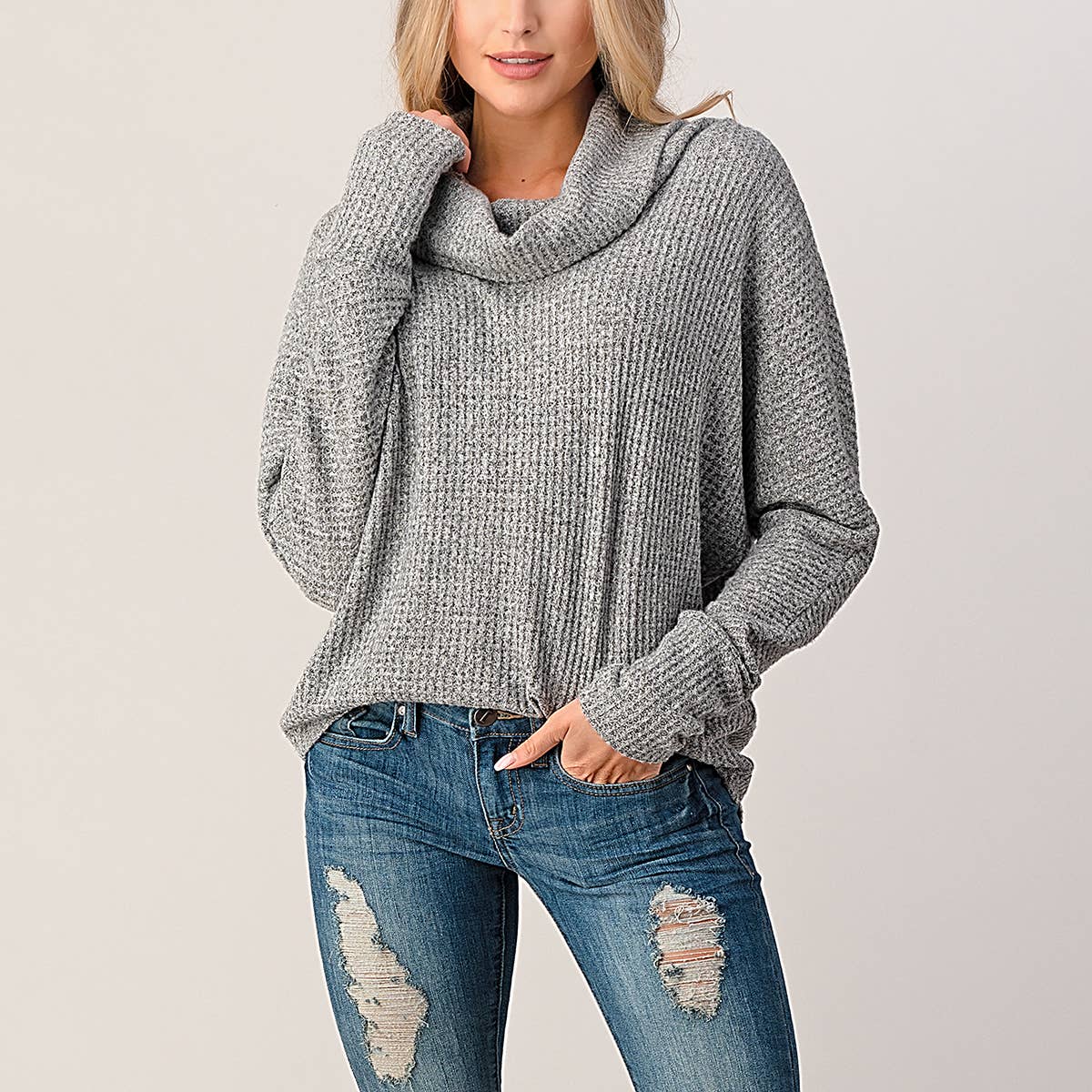 Heather Grey Brushed Waffle Knit Top