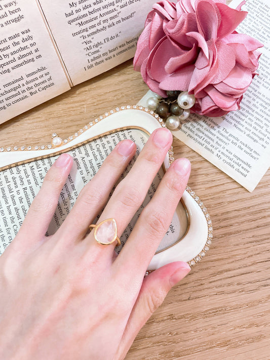 Rose Quartz Teardrop Ring