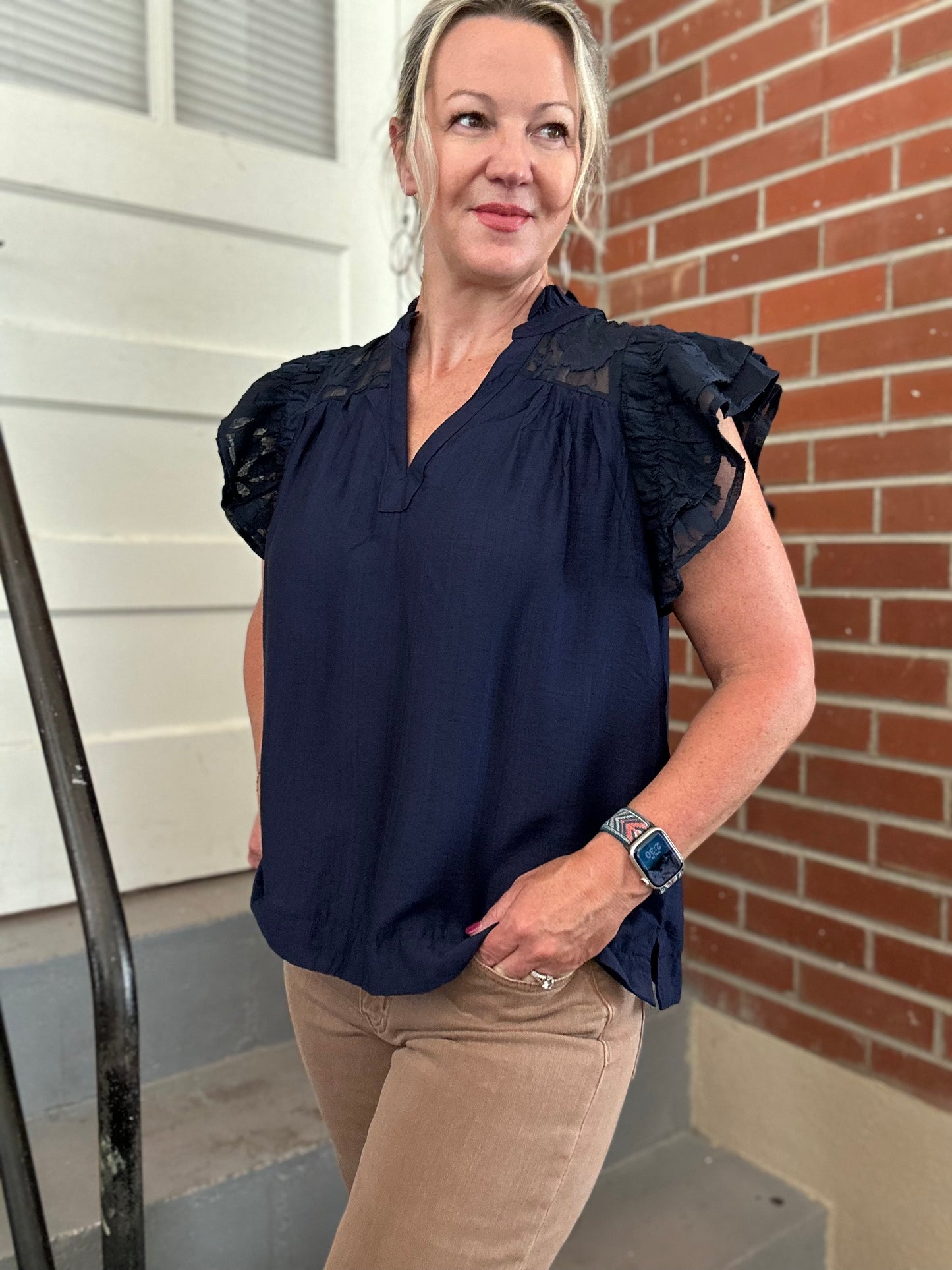 Ruffle Sleeve Blouse - Midnight