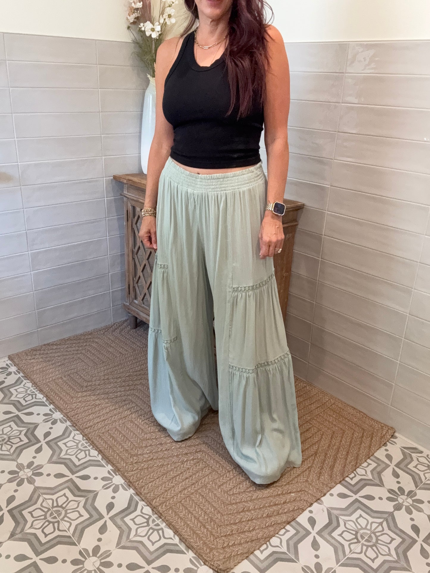 Sage Lace Wide Leg Pants