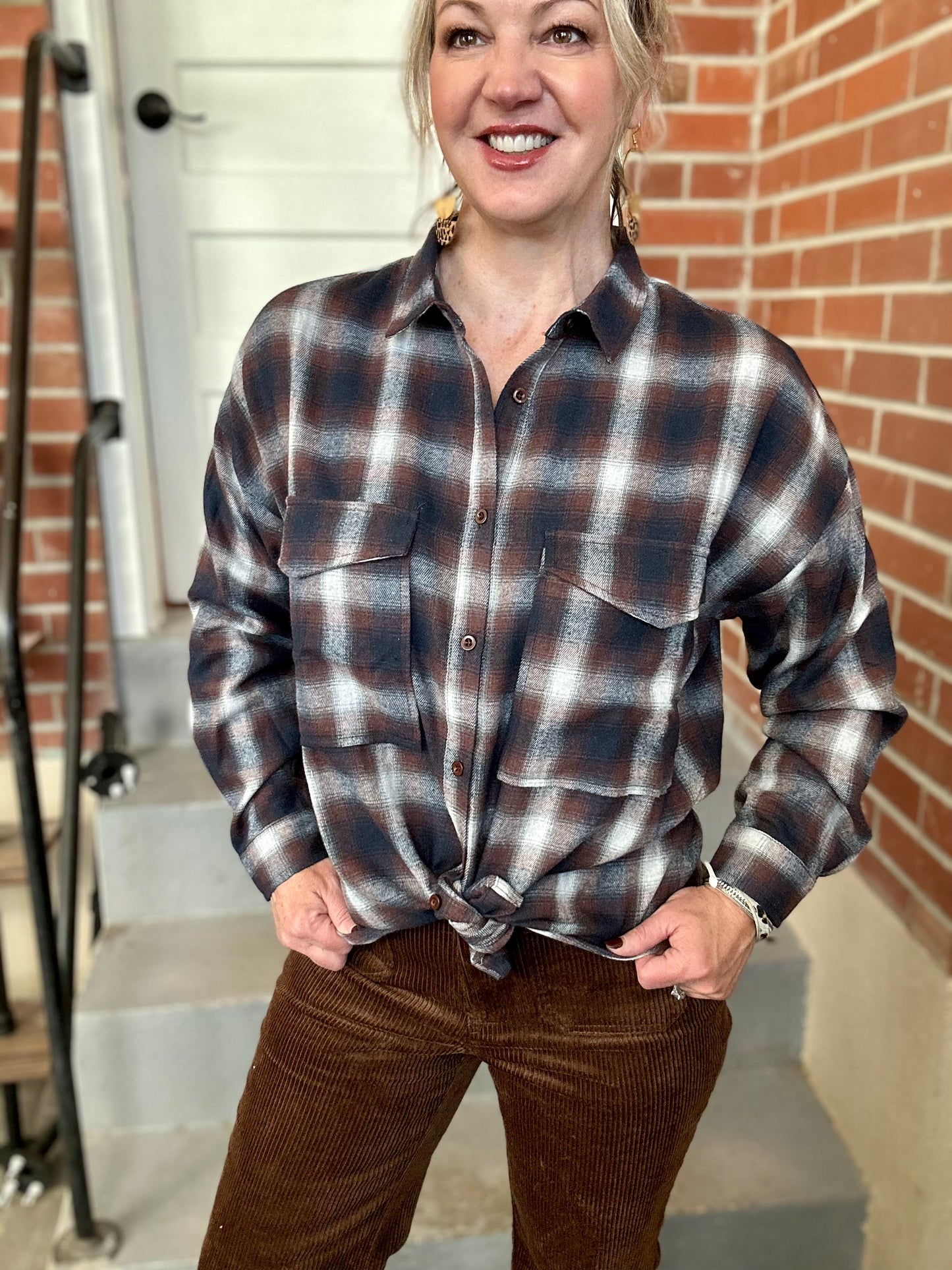 Brown Multi Plaid Top