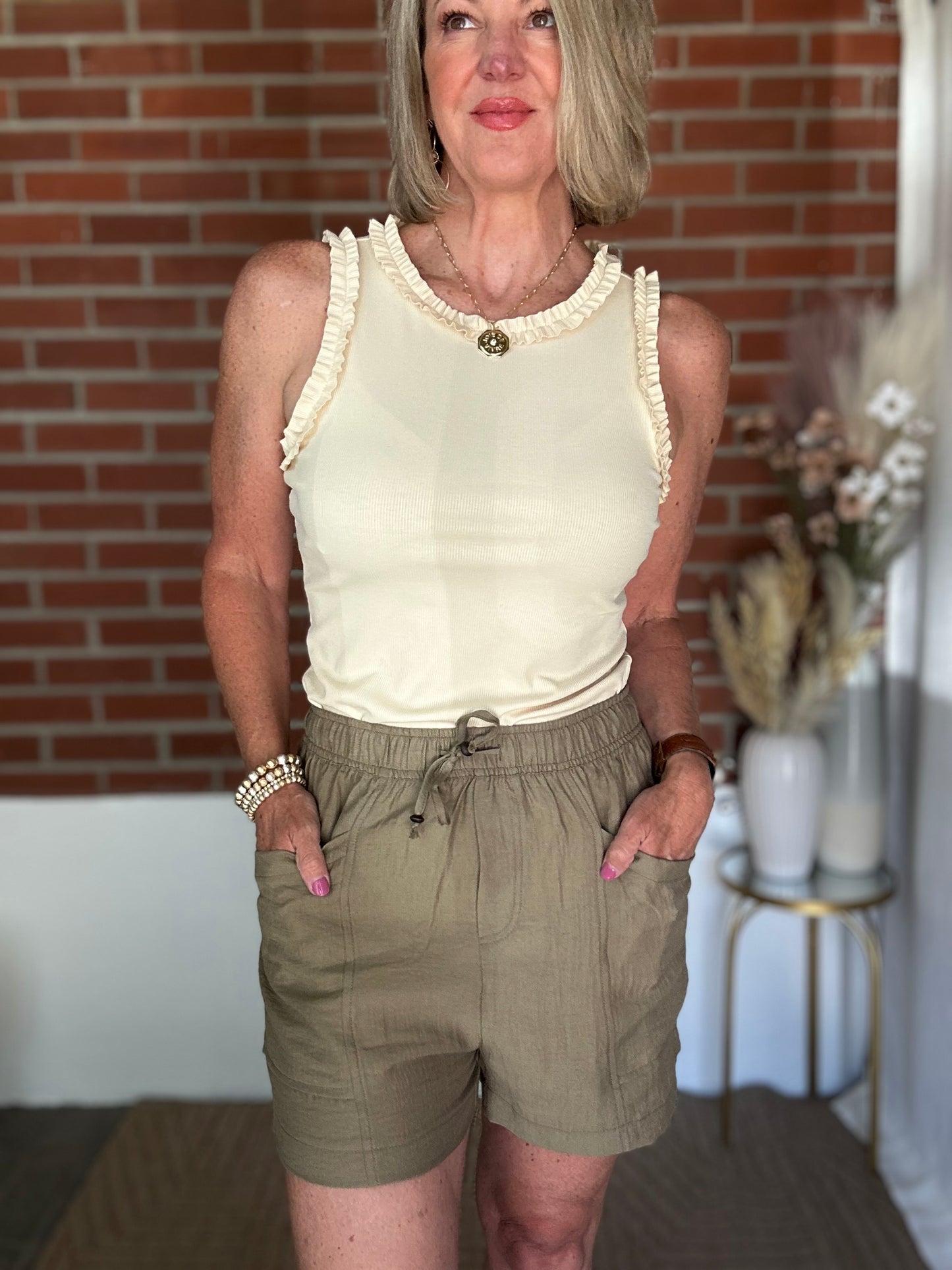 Olive Drawstring Shorts