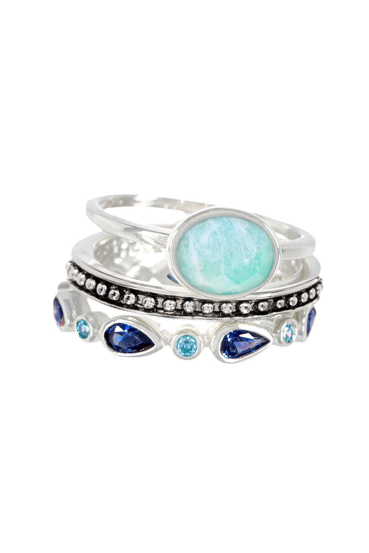 Amazonite & CZ Stack Ring Set - SF