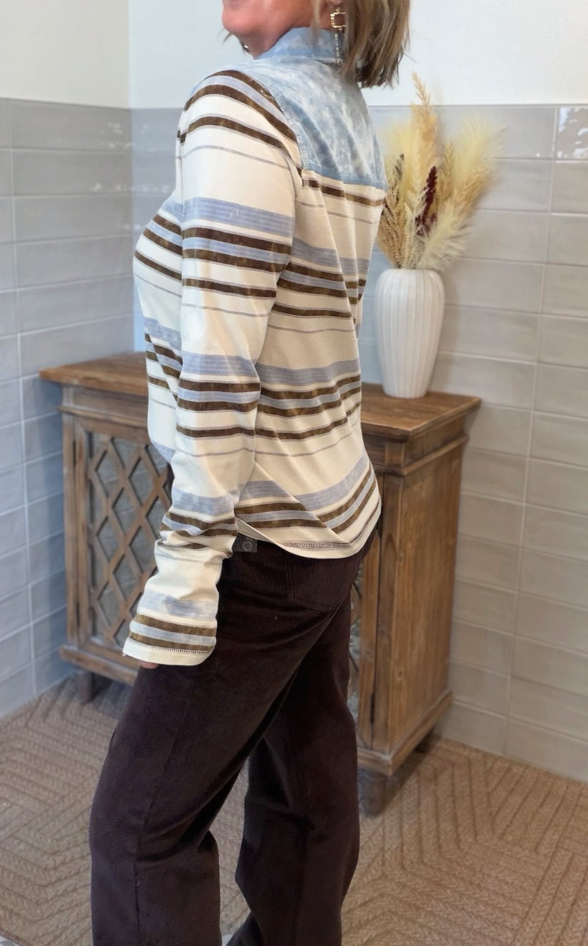Ivory and Denim Henley Top