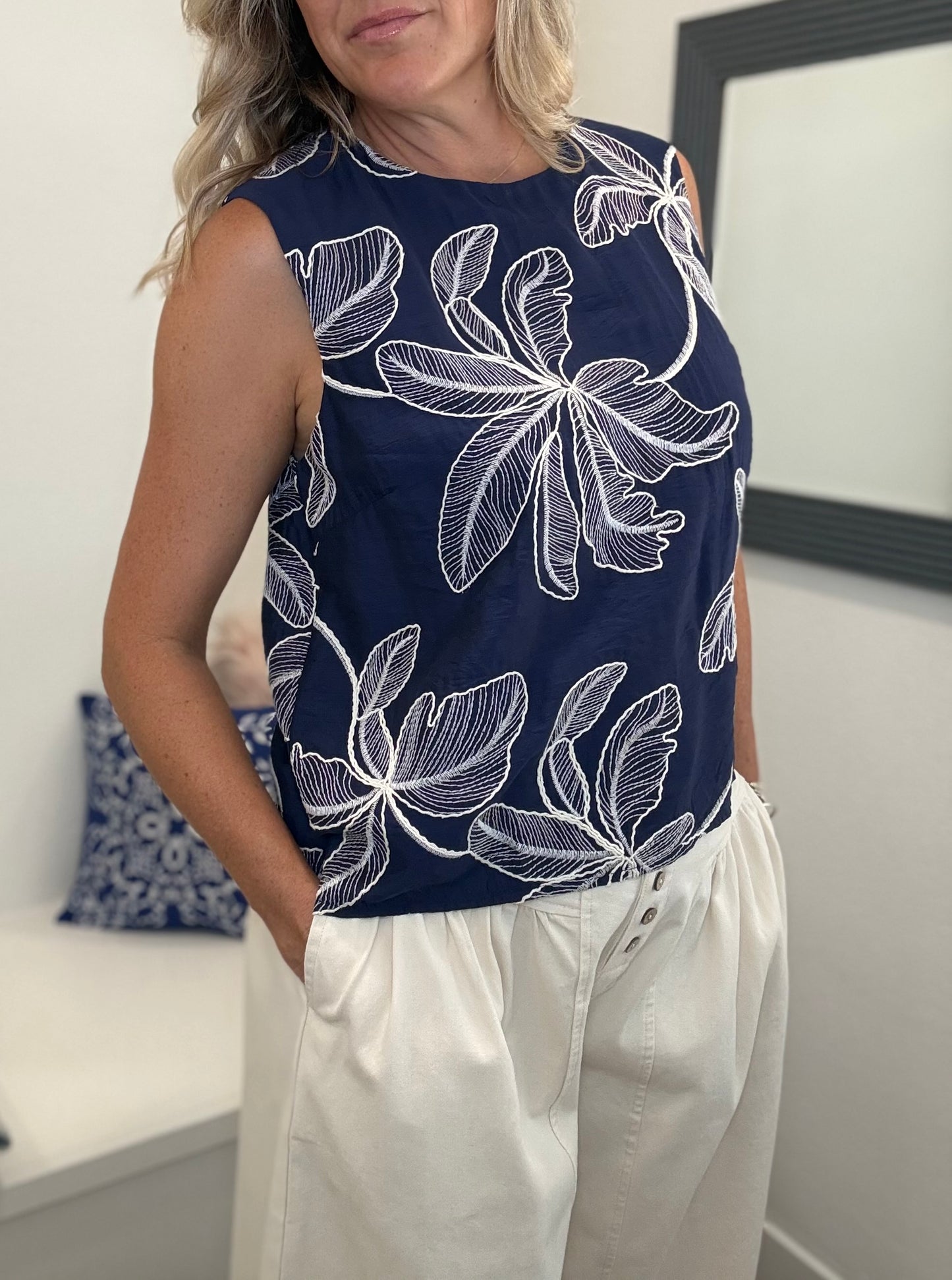Navy Leaf Blouse