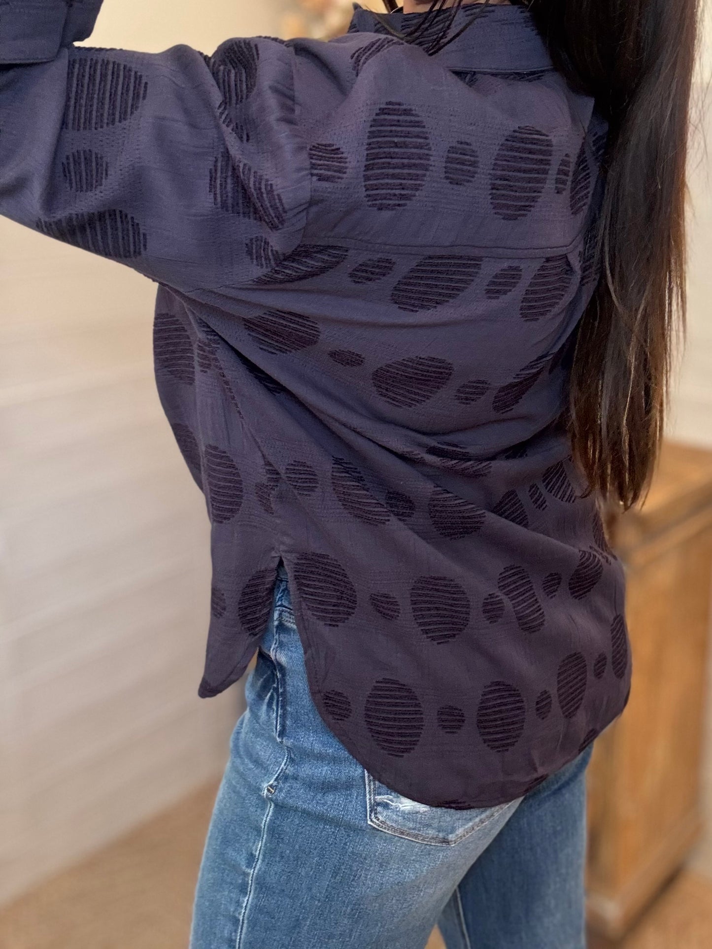 Navy Swiss Dot Blouse