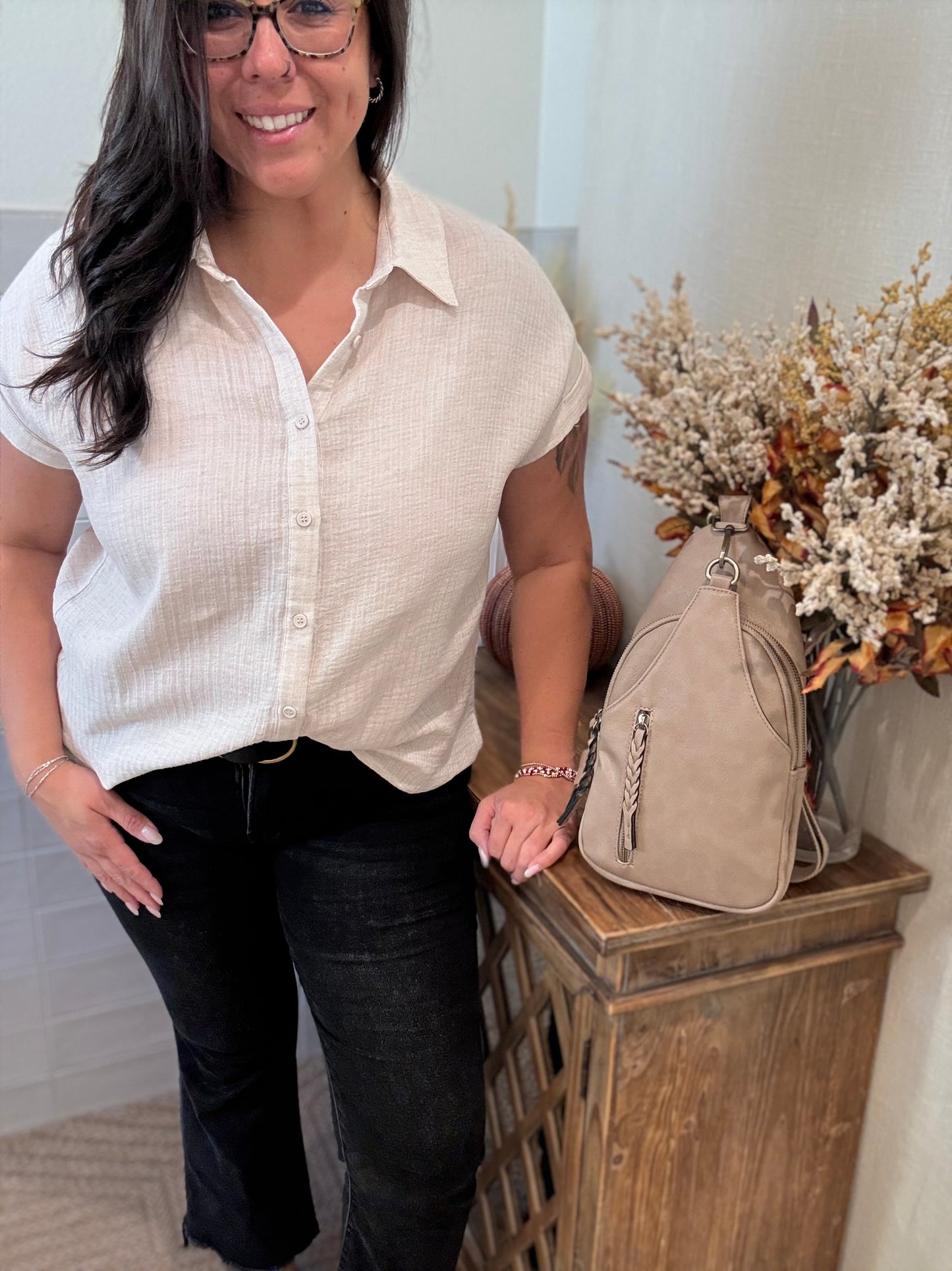 Taupe Striped Blouse