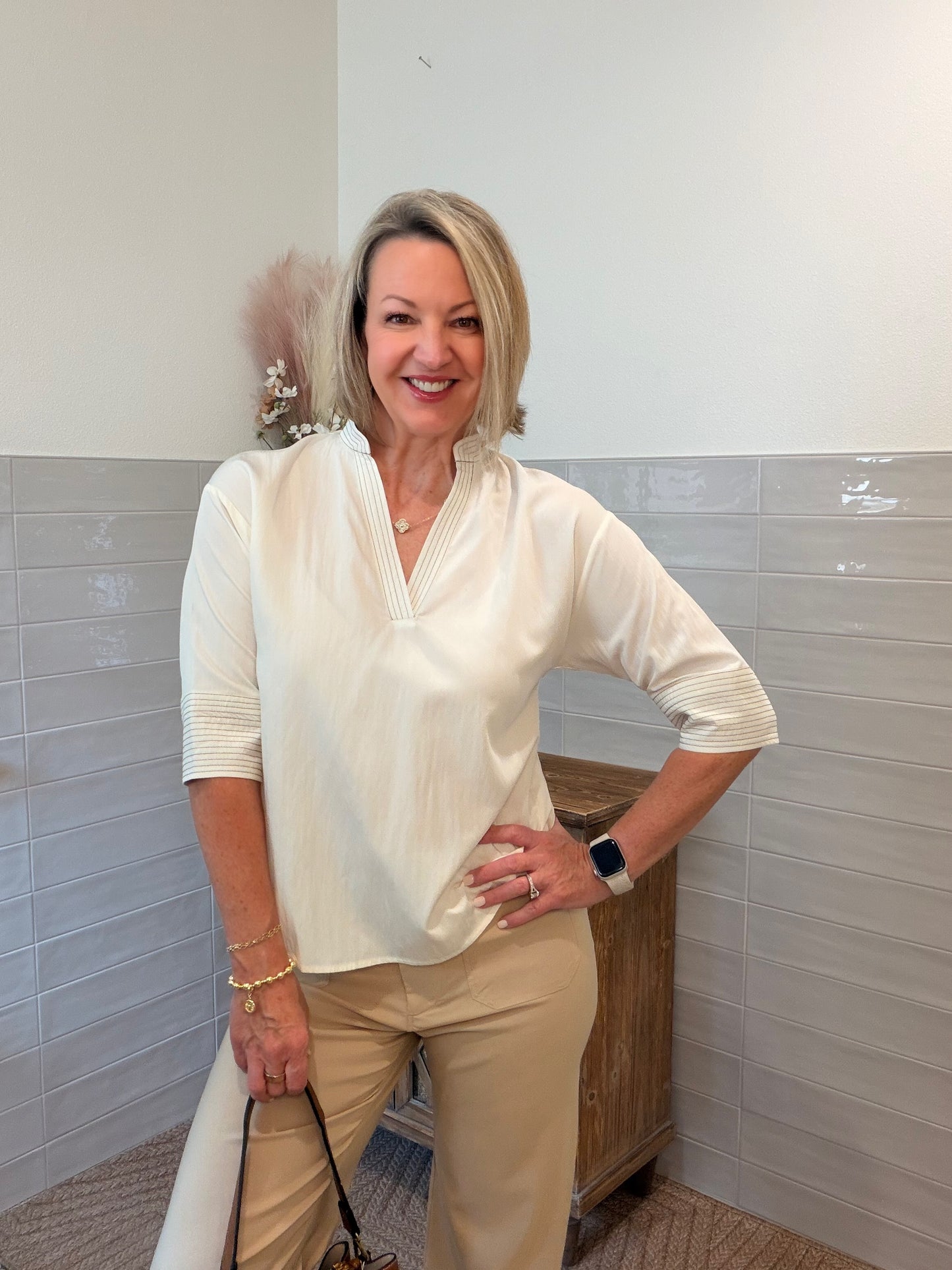 Contrast Stitch Blouse - Off White