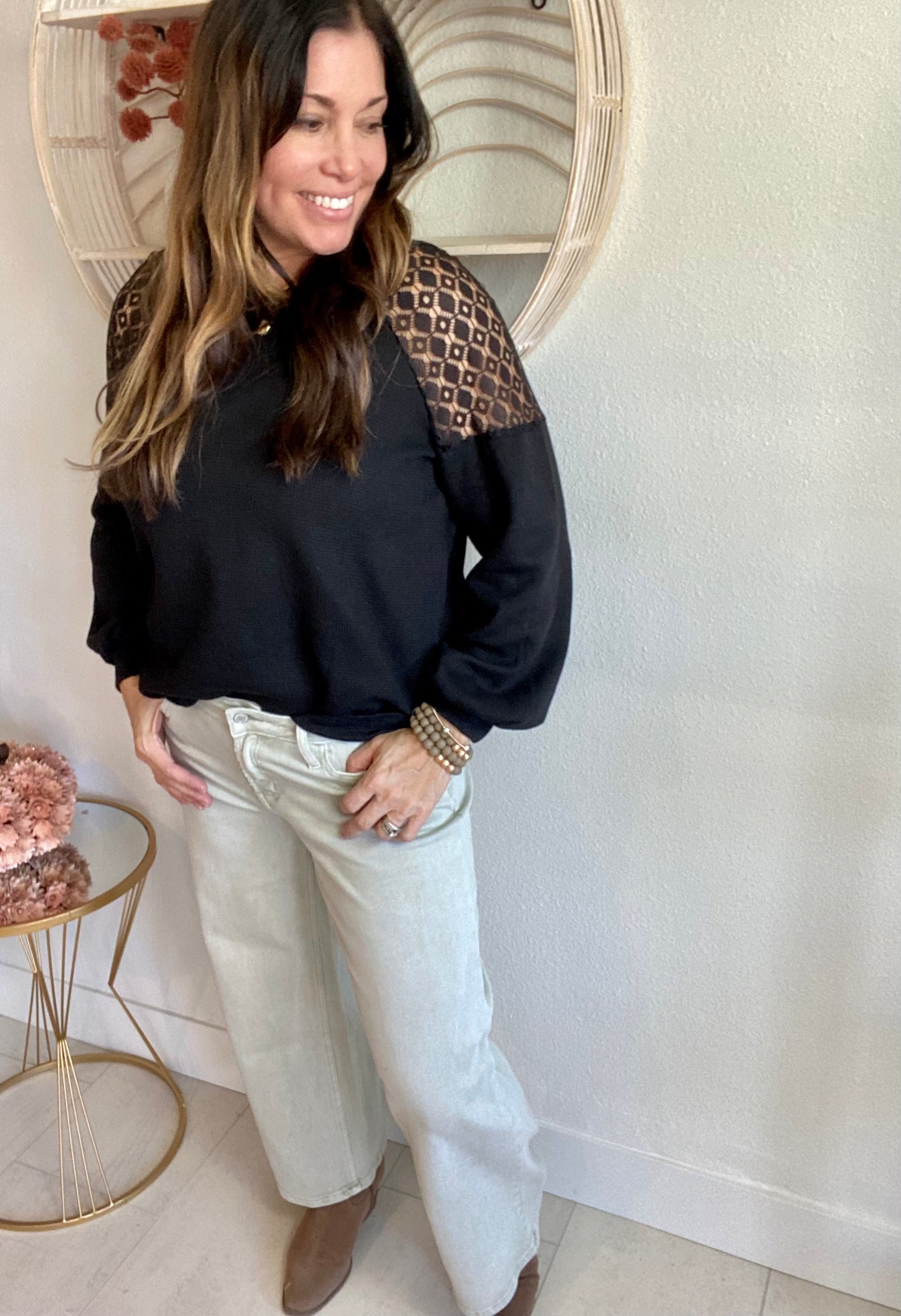 Solid Lace Floral Top