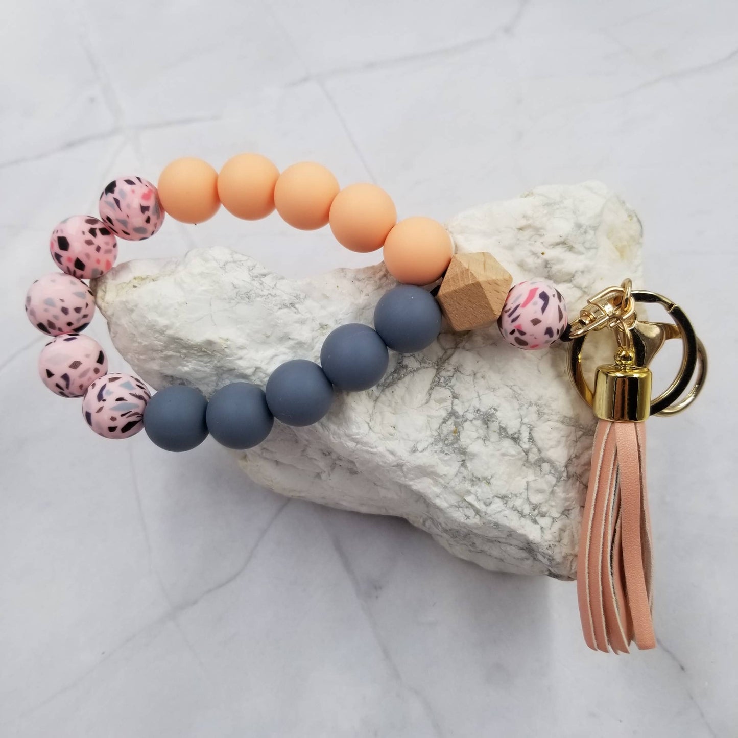 Tie Dye Silicone Bead Bangle Keychain - Several Styles