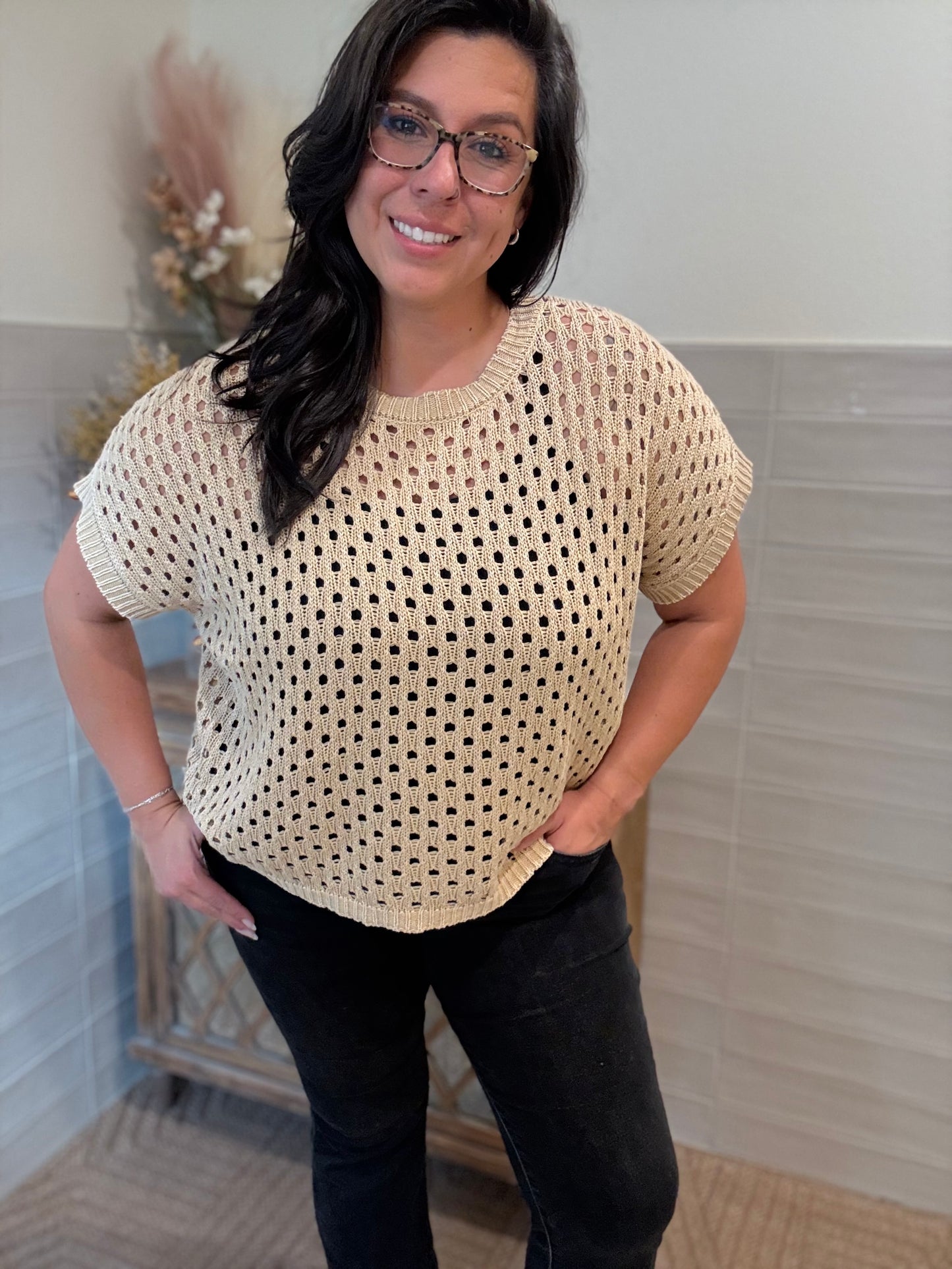 Open Knit Sweater Top