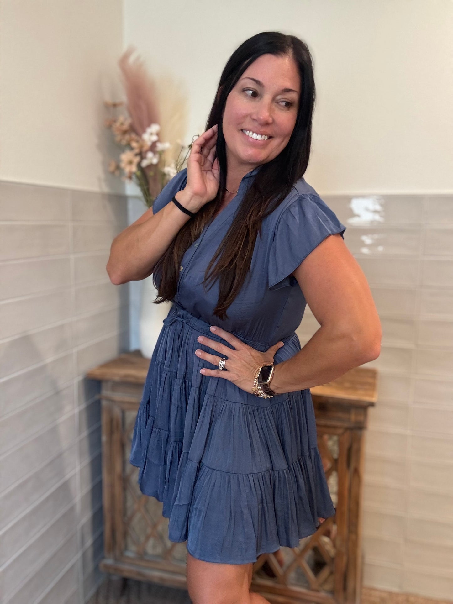 Navy Tiered Mini Dress