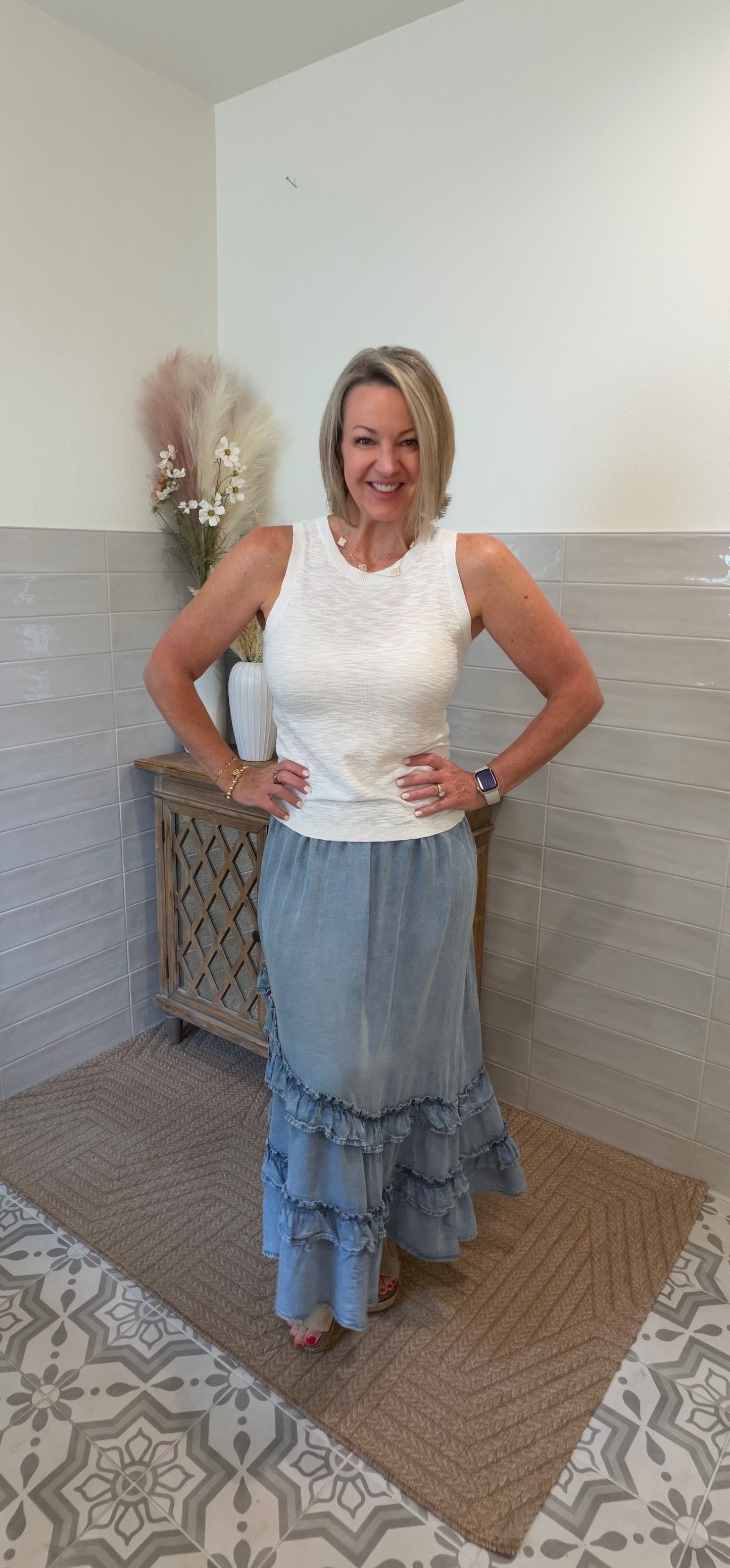 Asymmetrical Ruffle Midi Skirt