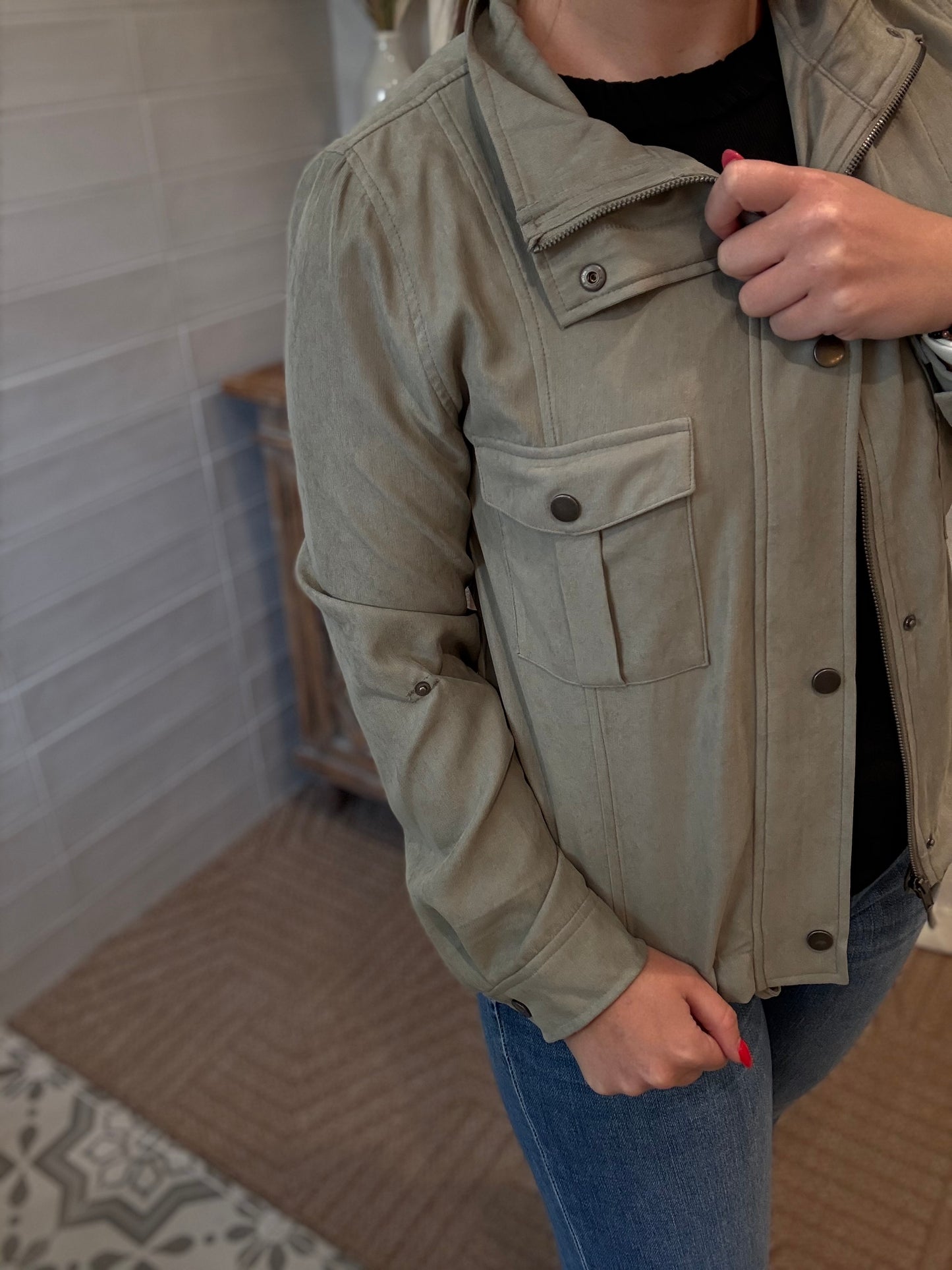 Cropped Safari Jacket - Dusty Sage - Large