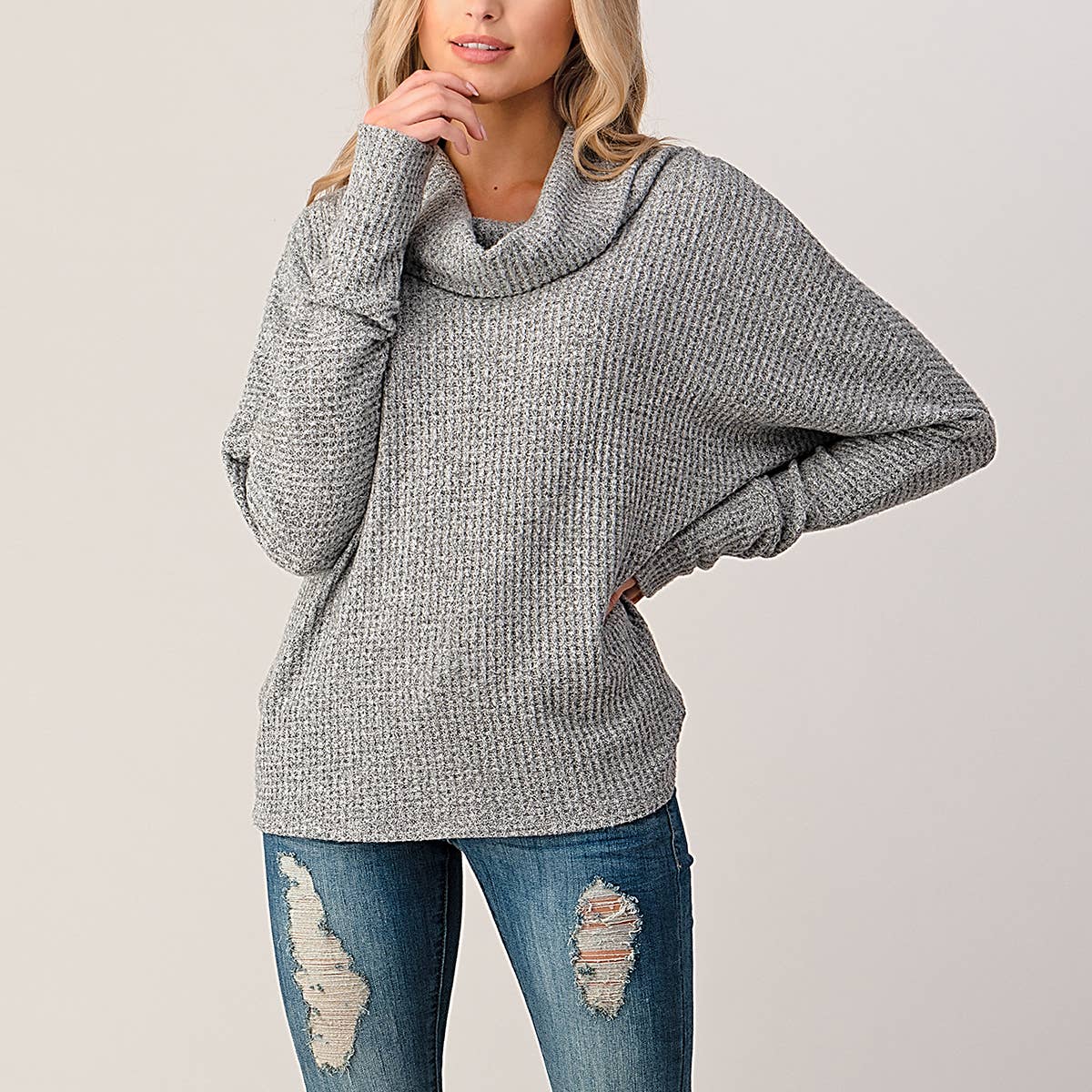Heather Grey Brushed Waffle Knit Top