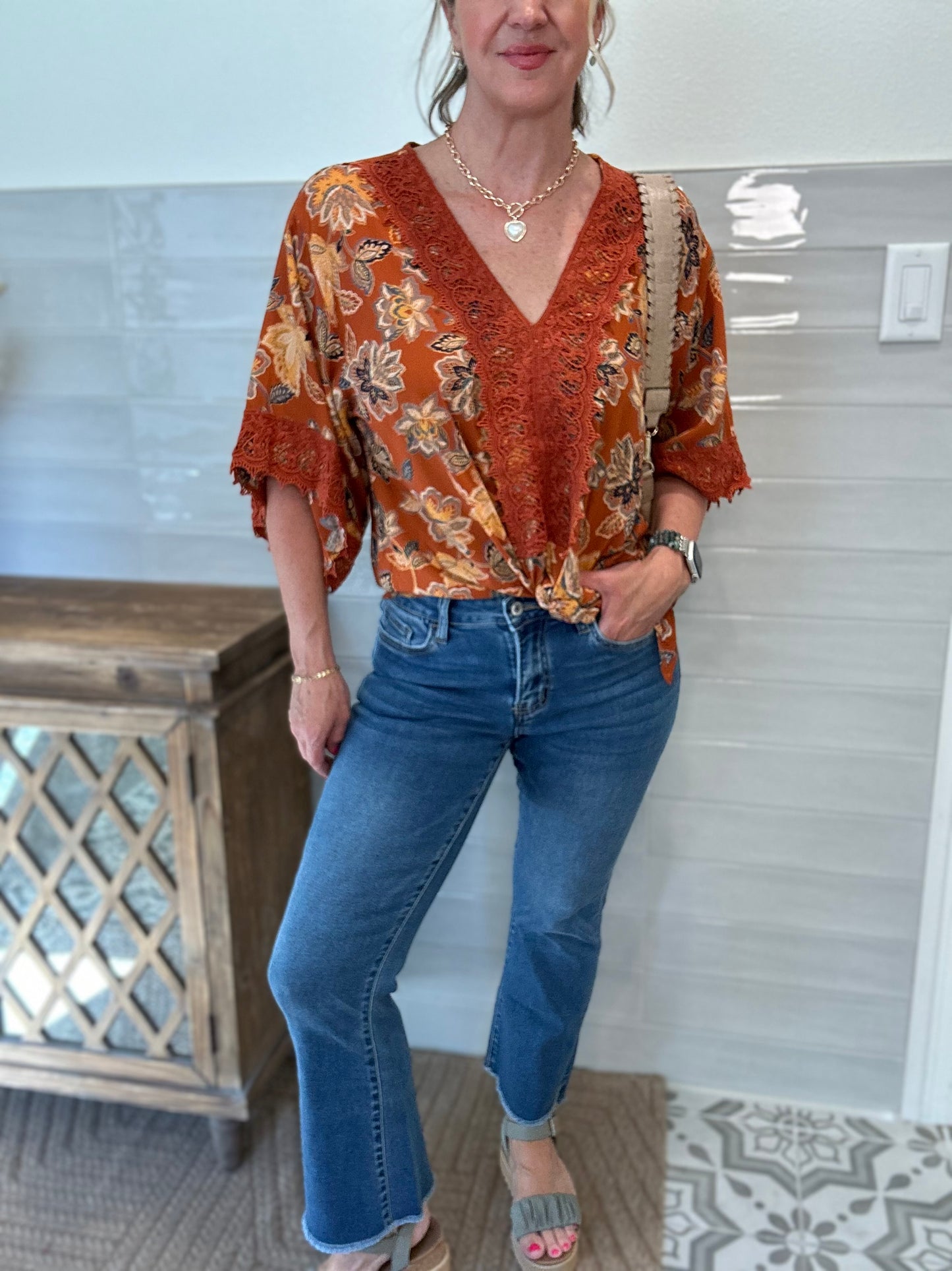 Brown Tie Front Blouse
